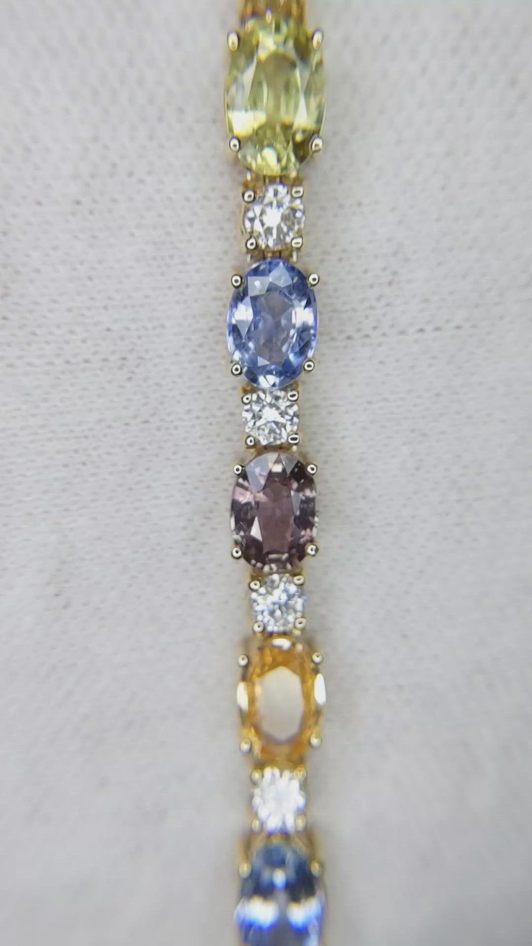 17.85 Ct.Tw. Multi Color Sapphire and Natural Diamond Tennis/Line Bracelet, 14K Yellow Gold Size Video