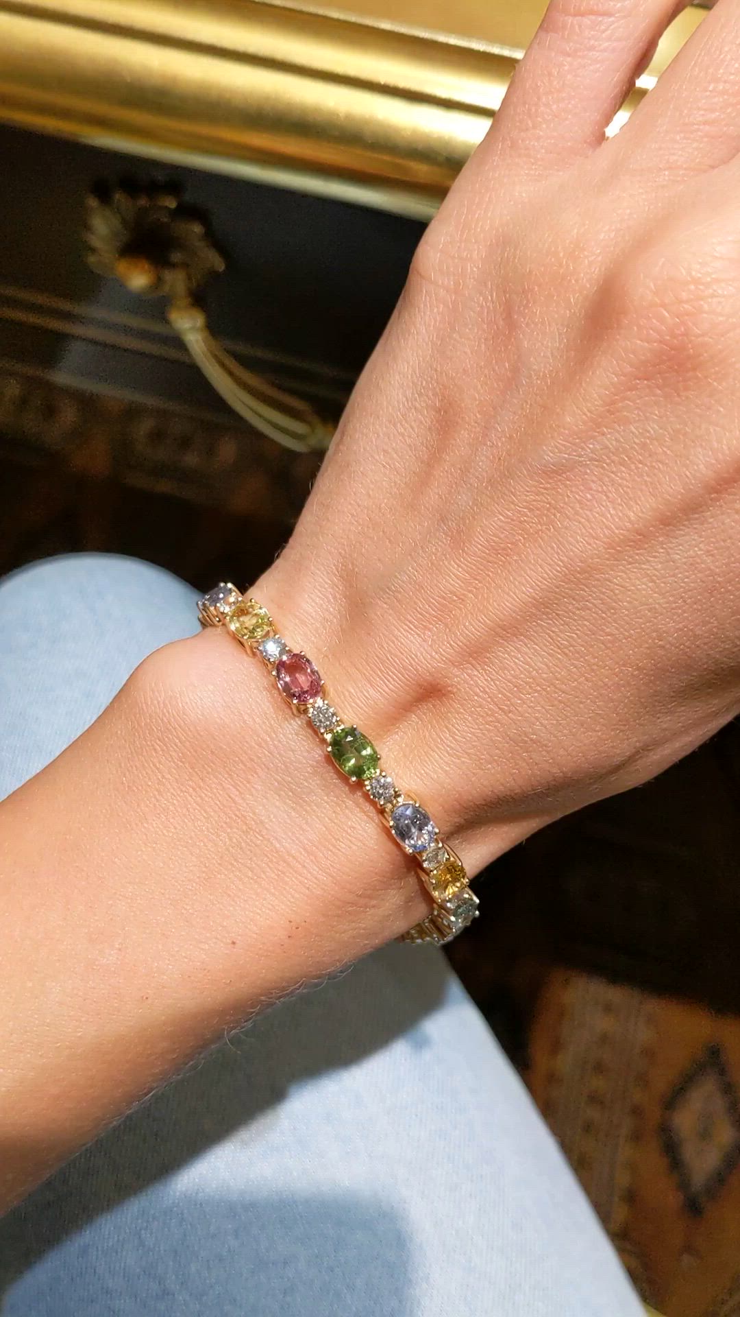 17.85 Ct.Tw. Multi Color Sapphire and Natural Diamond Tennis/Line Bracelet, 14K Yellow Gold Size Video