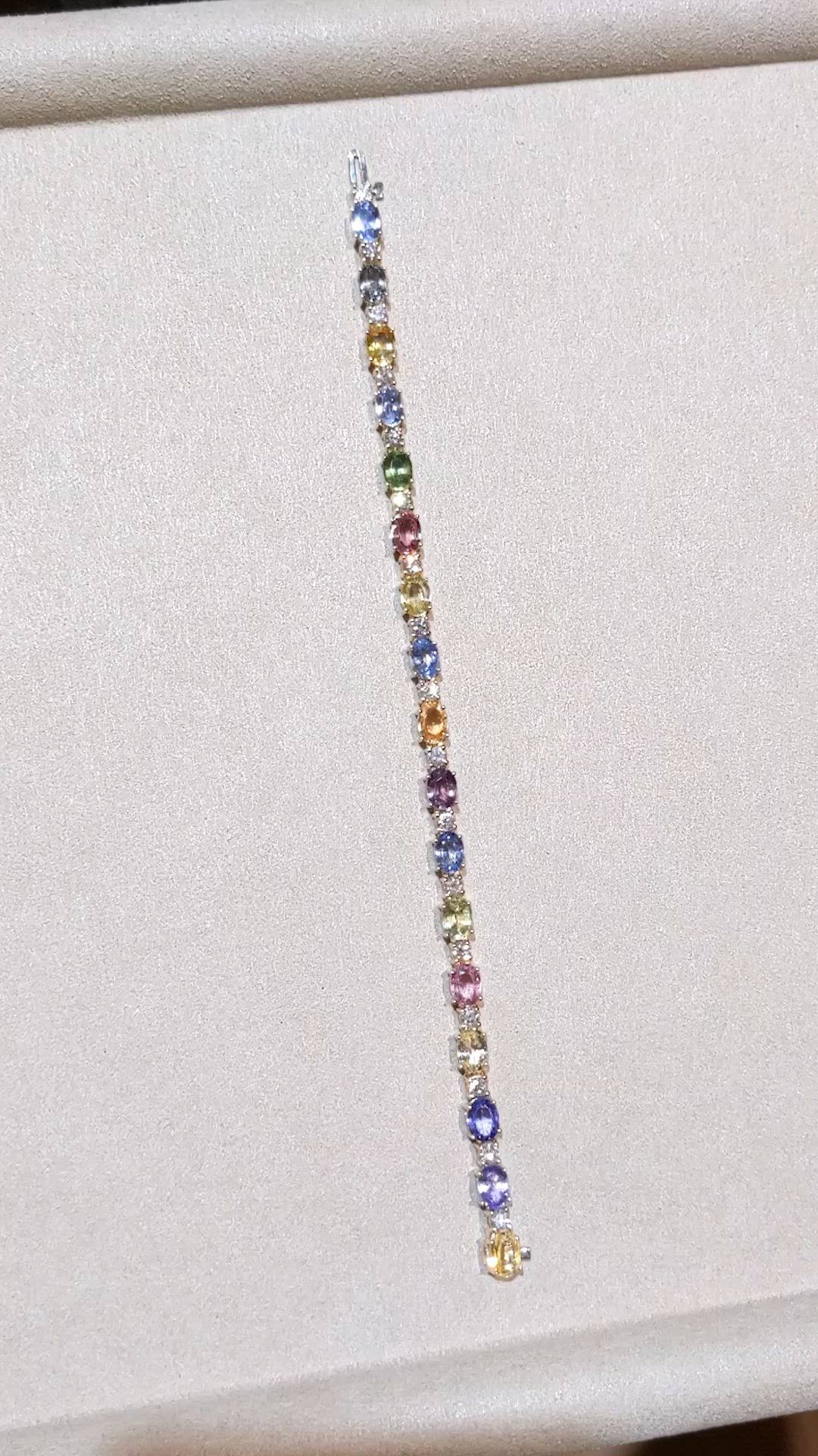 17.85 Ct.Tw. Multi Color Sapphire and Natural Diamond Tennis/Line Bracelet, 14K Yellow Gold Size Video