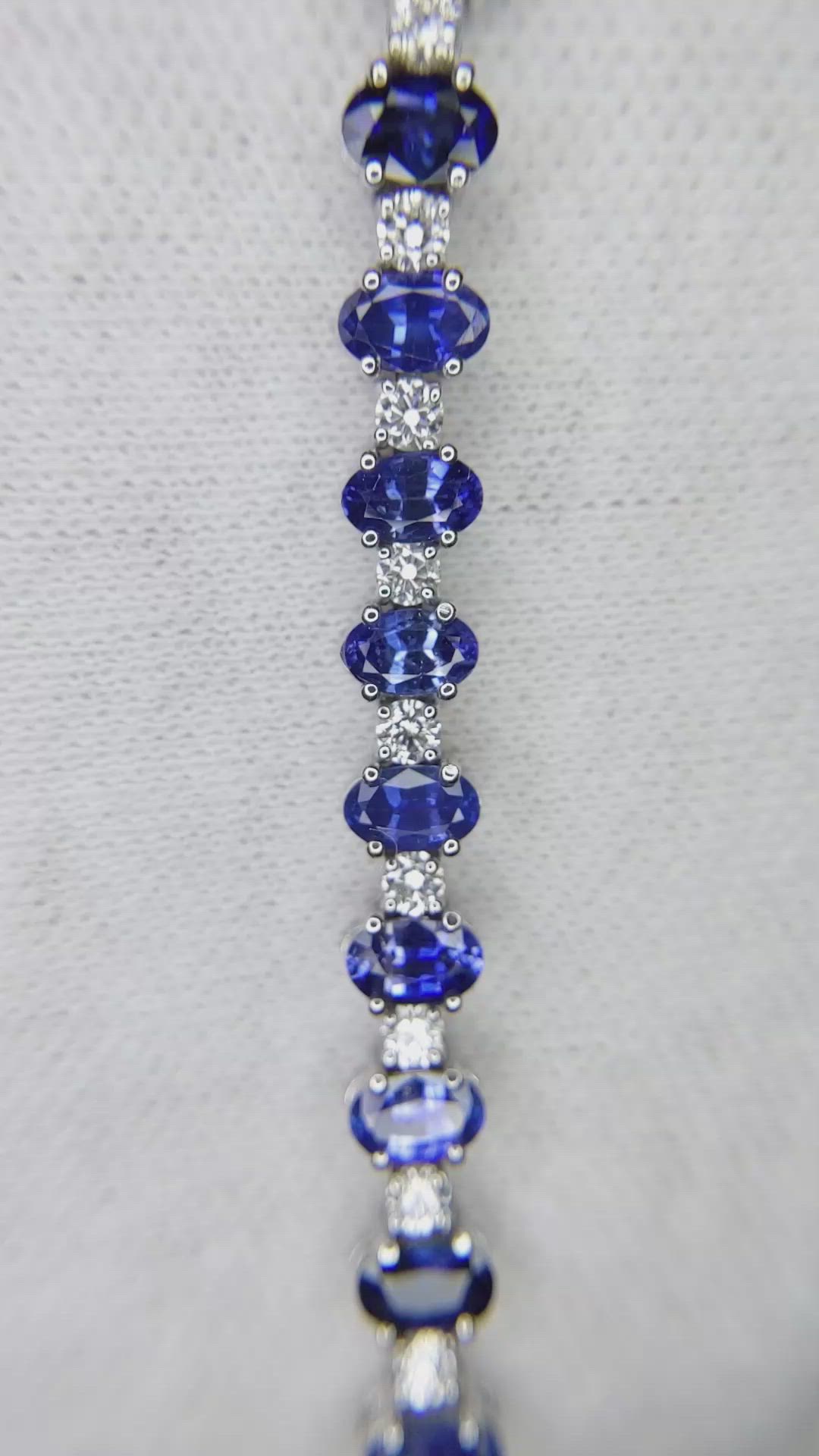 9.18 Ct.Tw. Blue Sapphire and Natural Diamond Tennis/Line Bracelet, 14K White Gold Size Video