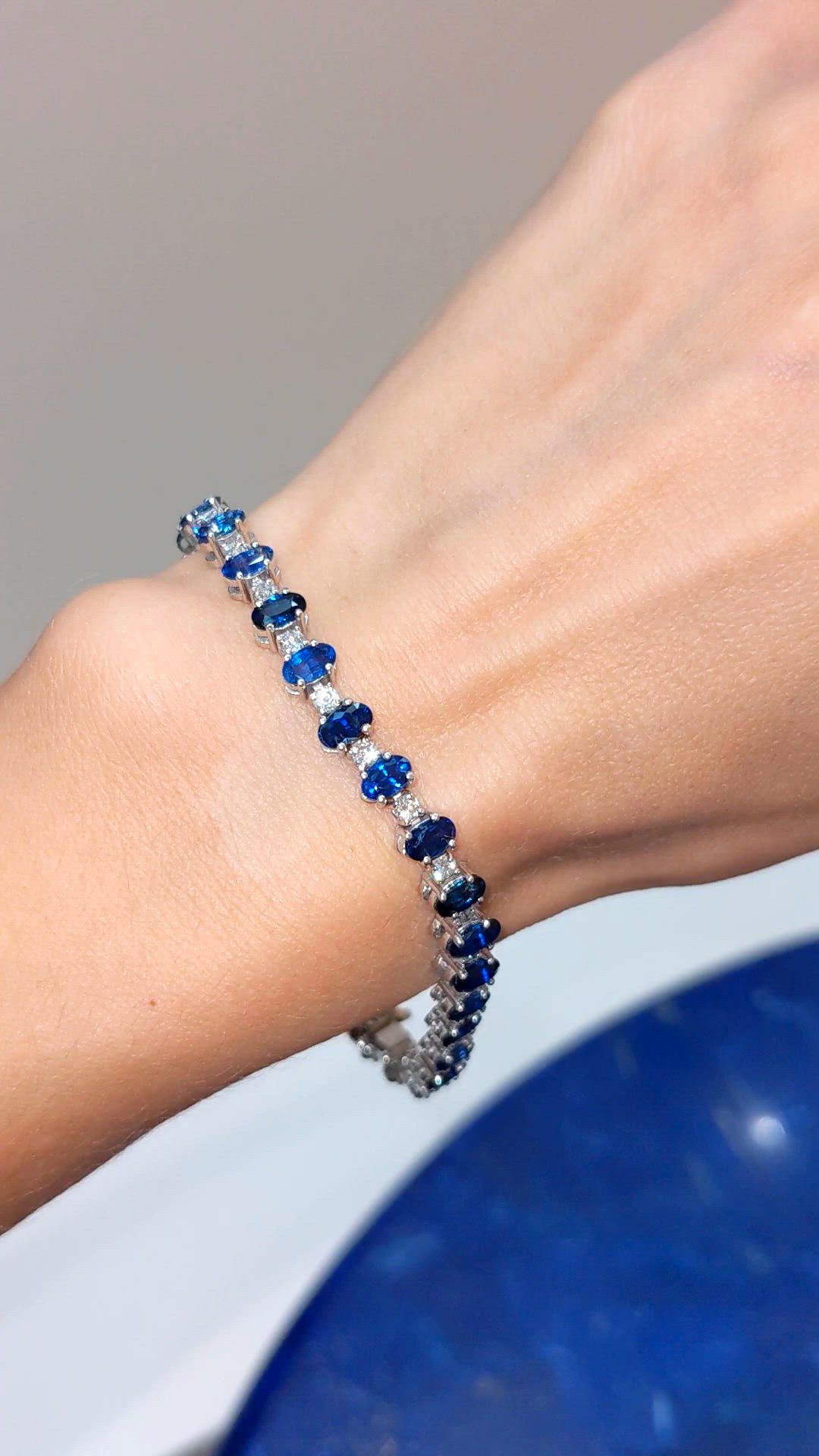 9.18 Ct.Tw. Blue Sapphire and Natural Diamond Tennis/Line Bracelet, 14K White Gold Size Video