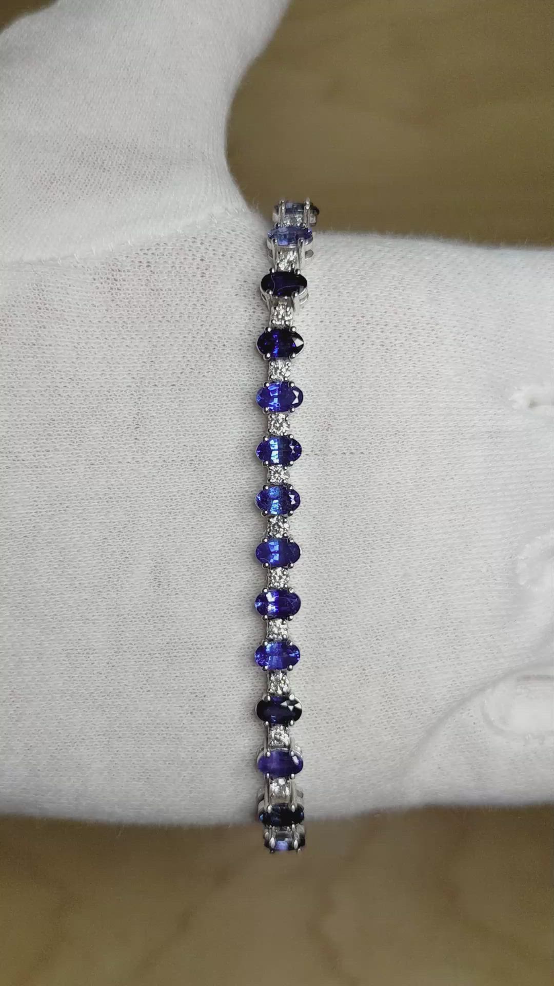 9.18 Ct.Tw. Blue Sapphire and Natural Diamond Tennis/Line Bracelet, 14K White Gold Size Video