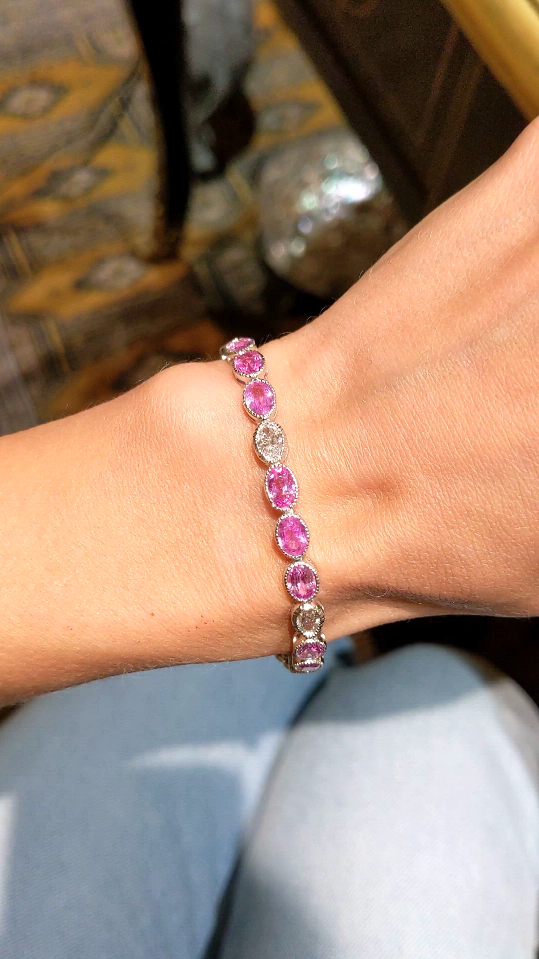 12.62 Ct.Tw. Pink Sapphire and Natural Diamond Tennis/Line Bracelet, 14K White Gold Size Video