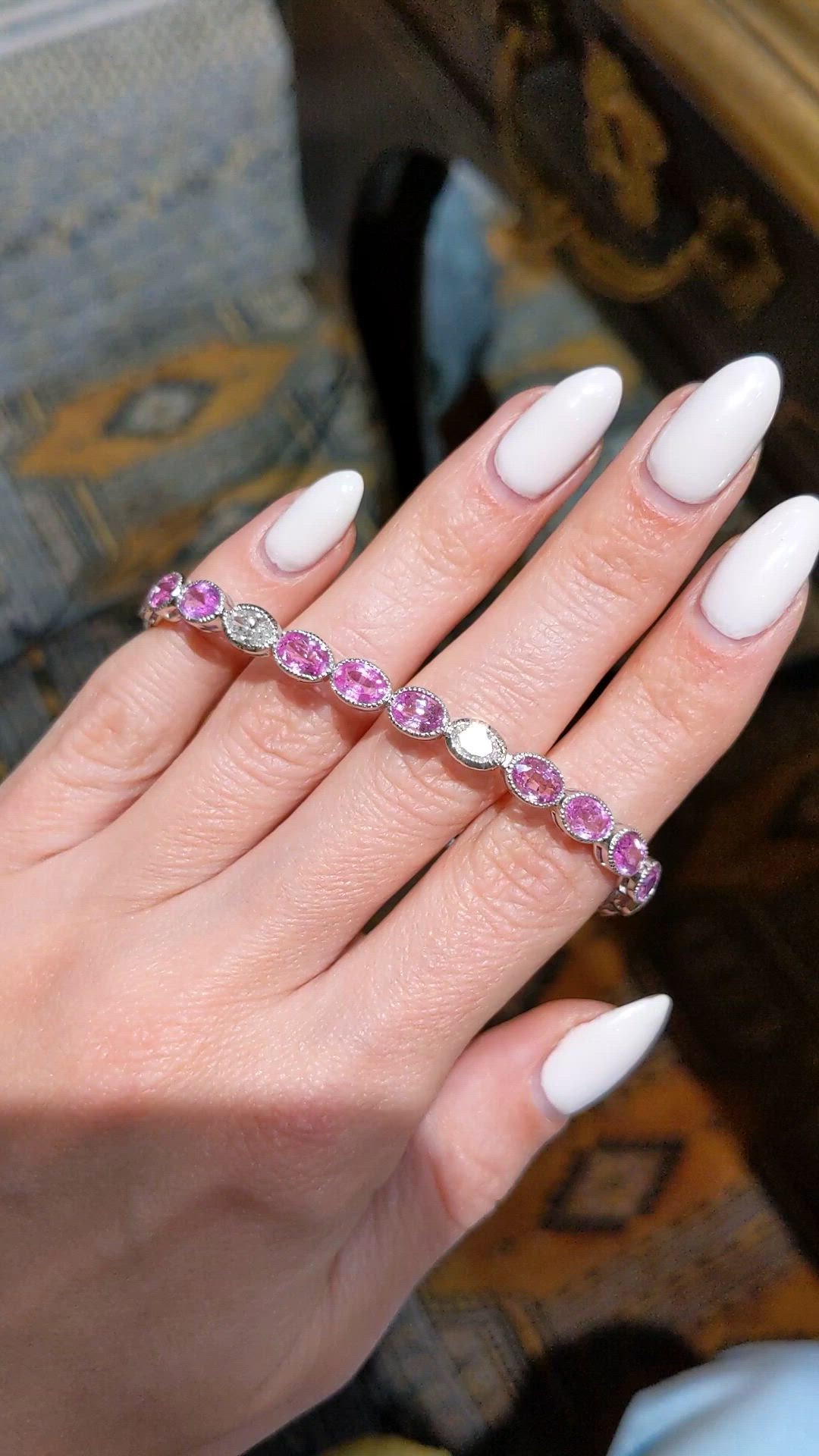 12.62 Ct.Tw. Pink Sapphire and Natural Diamond Tennis/Line Bracelet, 14K White Gold Size Video