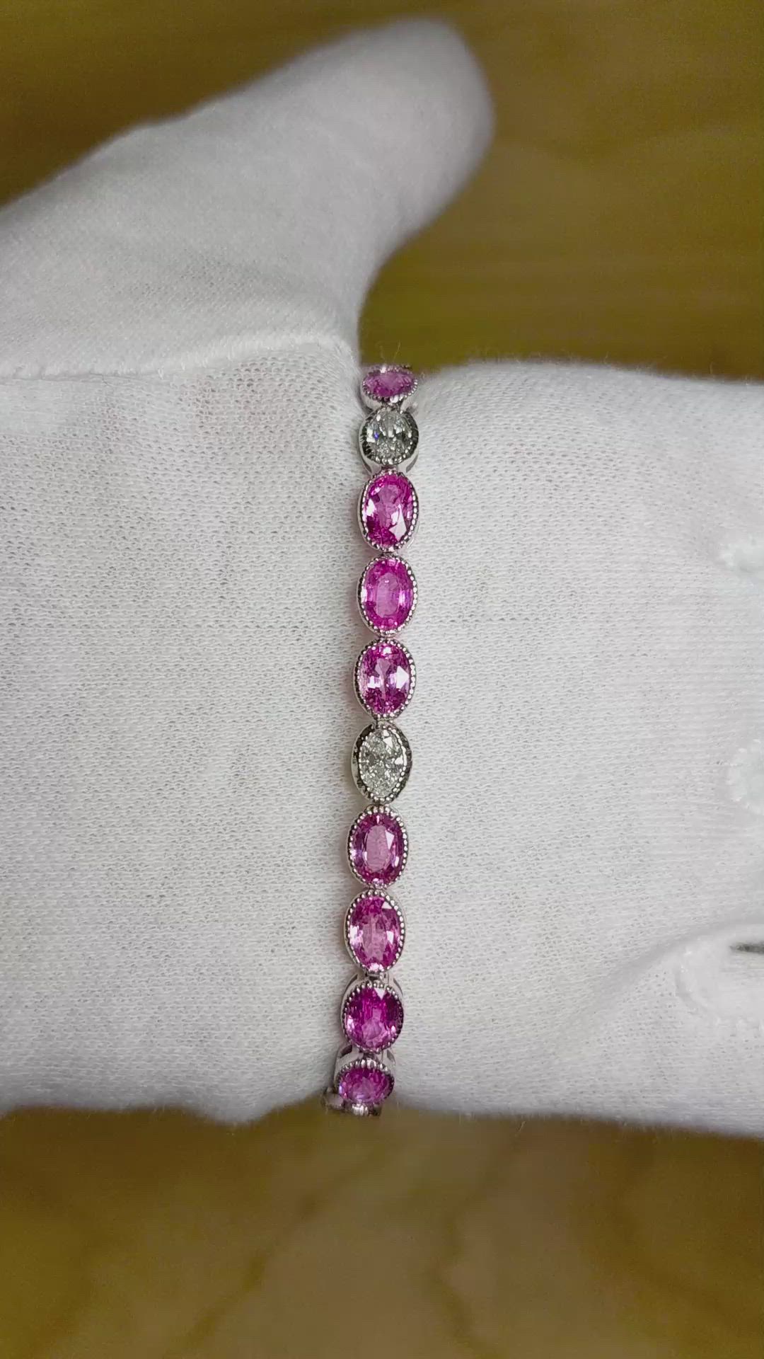 12.62 Ct.Tw. Pink Sapphire and Natural Diamond Tennis/Line Bracelet, 14K White Gold Size Video