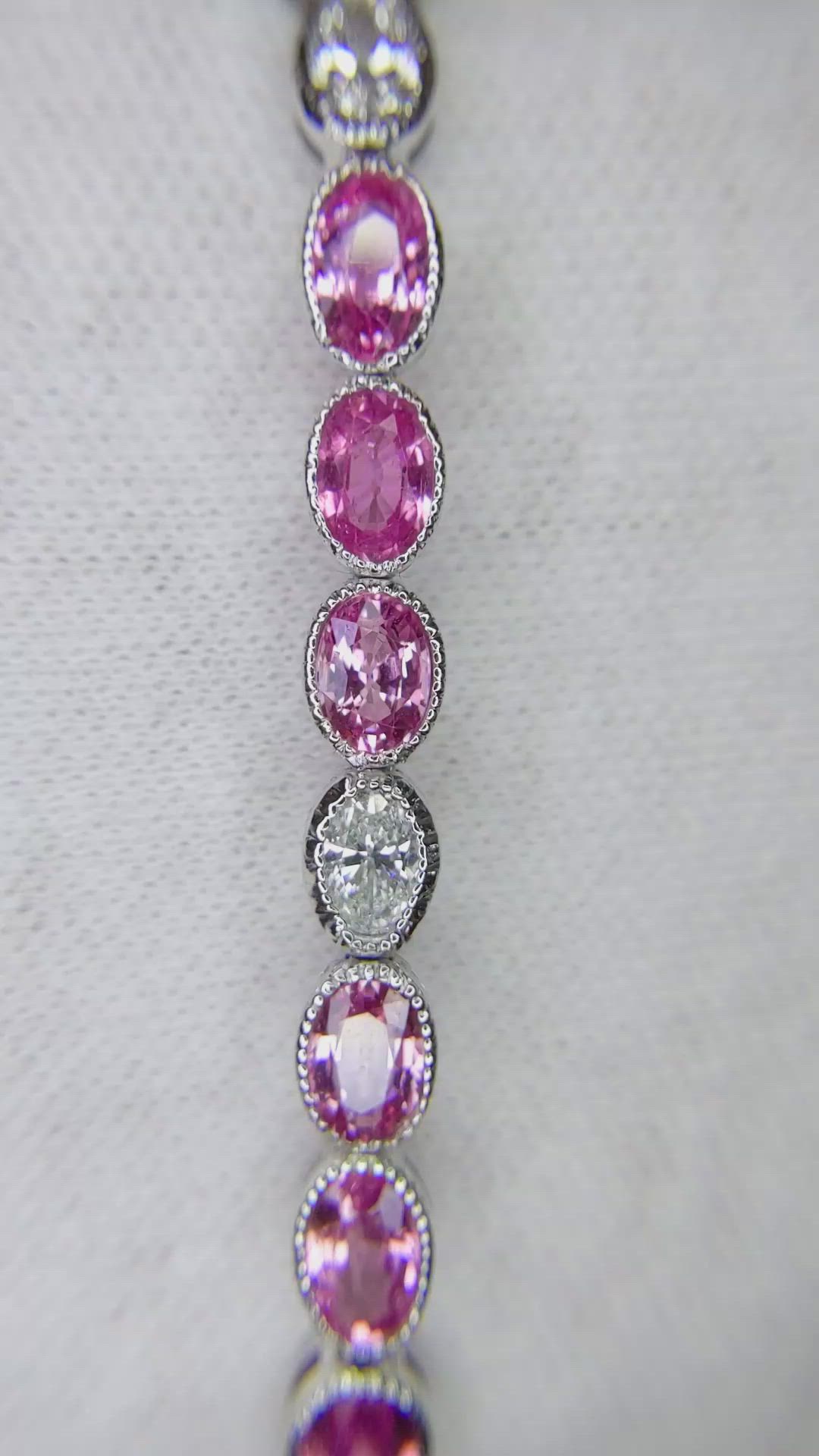 12.62 Ct.Tw. Pink Sapphire and Natural Diamond Tennis/Line Bracelet, 14K White Gold Size Video