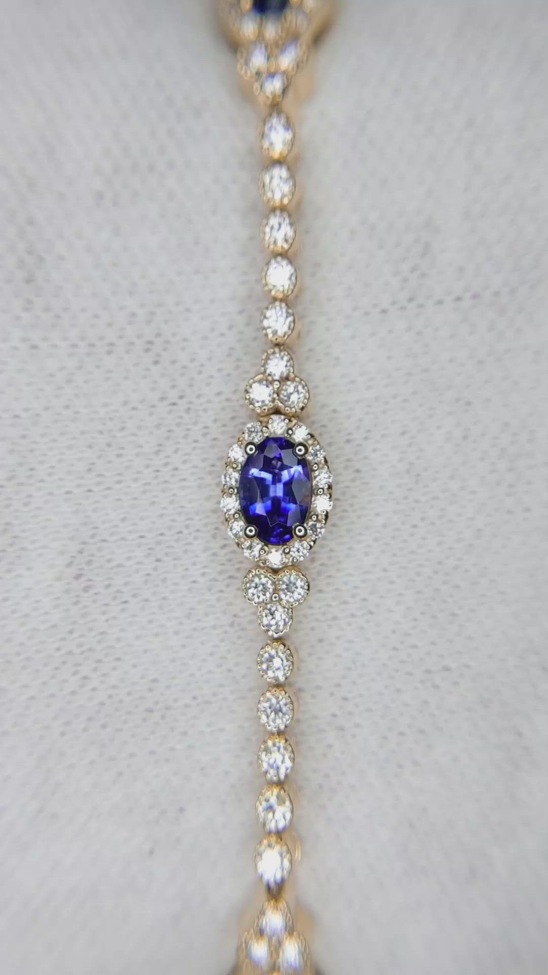 3.01 Ct.Tw. Blue Sapphire and Natural Diamond Tennis/Line Bracelet, 18K Yellow Gold Size Video