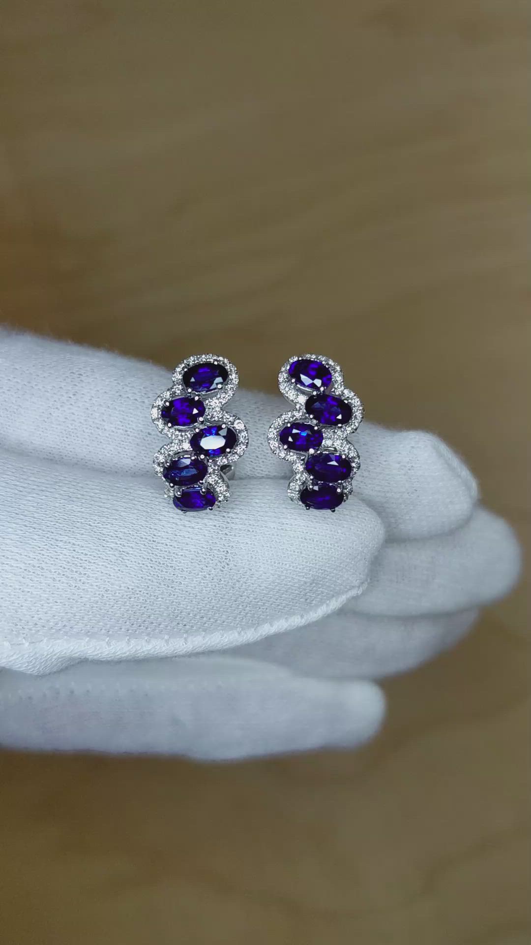 2.75 Ct.Tw. Blue Sapphire and Natural Diamond Pave Earrings, 18K White Gold Size Video
