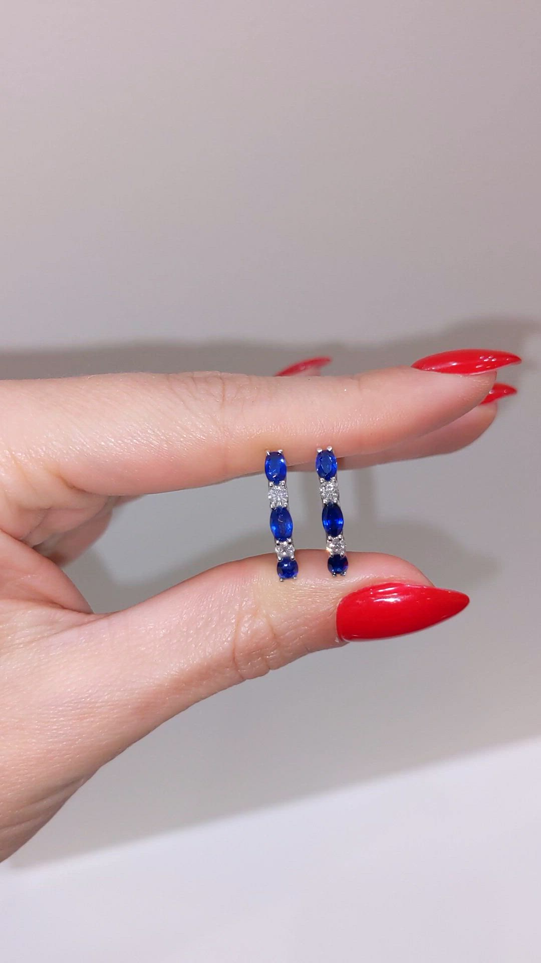 1.60 Ct.Tw. Blue Sapphire and Natural Diamond Hoops Earrings, 14K White Gold Size Video