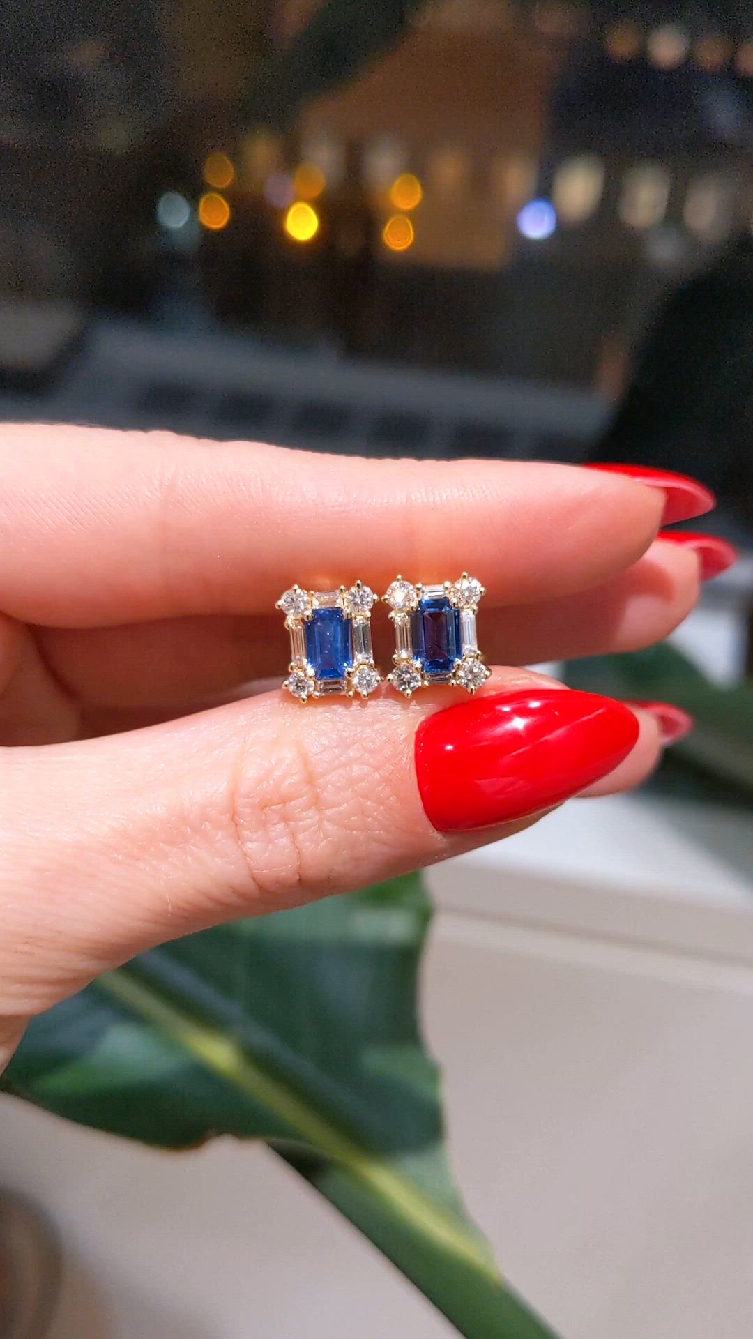 1.10 Ct.Tw. Blue Sapphire and Natural Diamond Halo Earrings, 14K Yellow Gold Size Video
