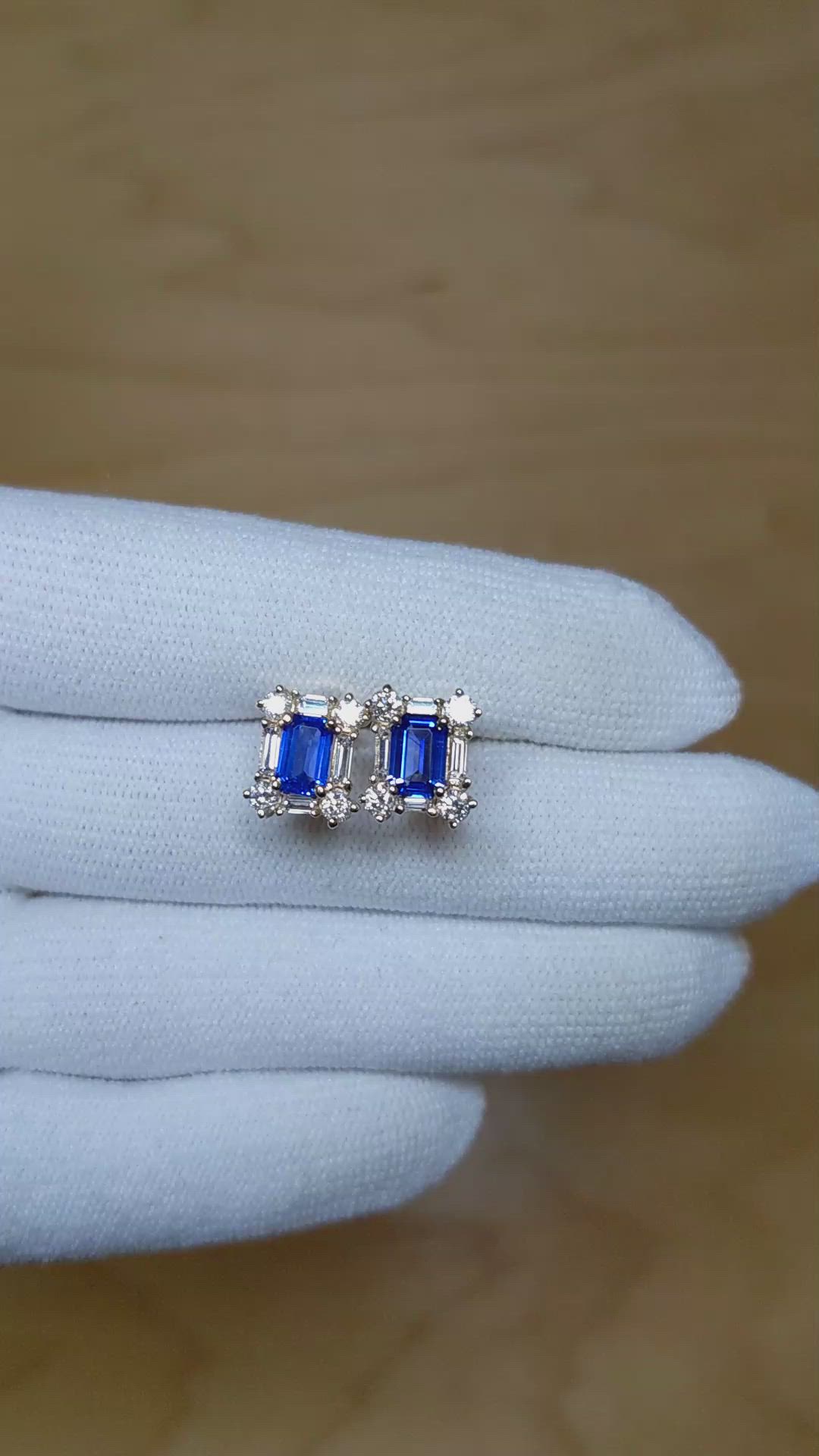 1.10 Ct.Tw. Blue Sapphire and Natural Diamond Halo Earrings, 14K Yellow Gold Size Video