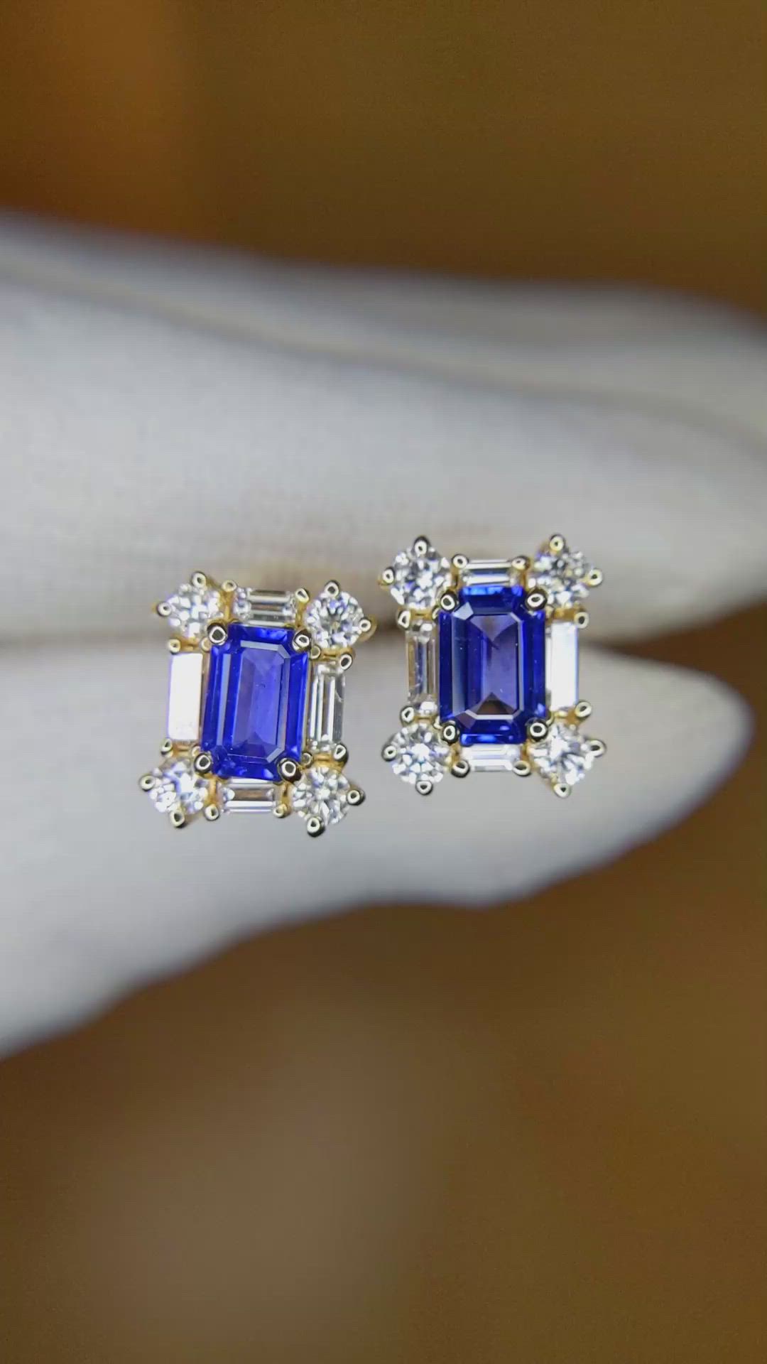 1.10 Ct.Tw. Blue Sapphire and Natural Diamond Halo Earrings, 14K Yellow Gold Size Video