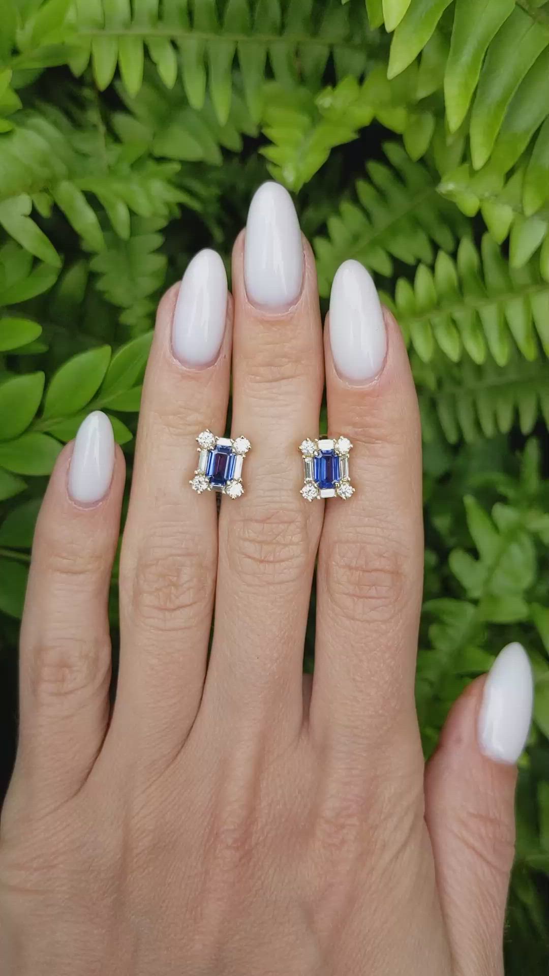 1.10 Ct.Tw. Blue Sapphire and Natural Diamond Halo Earrings, 14K Yellow Gold Size Video