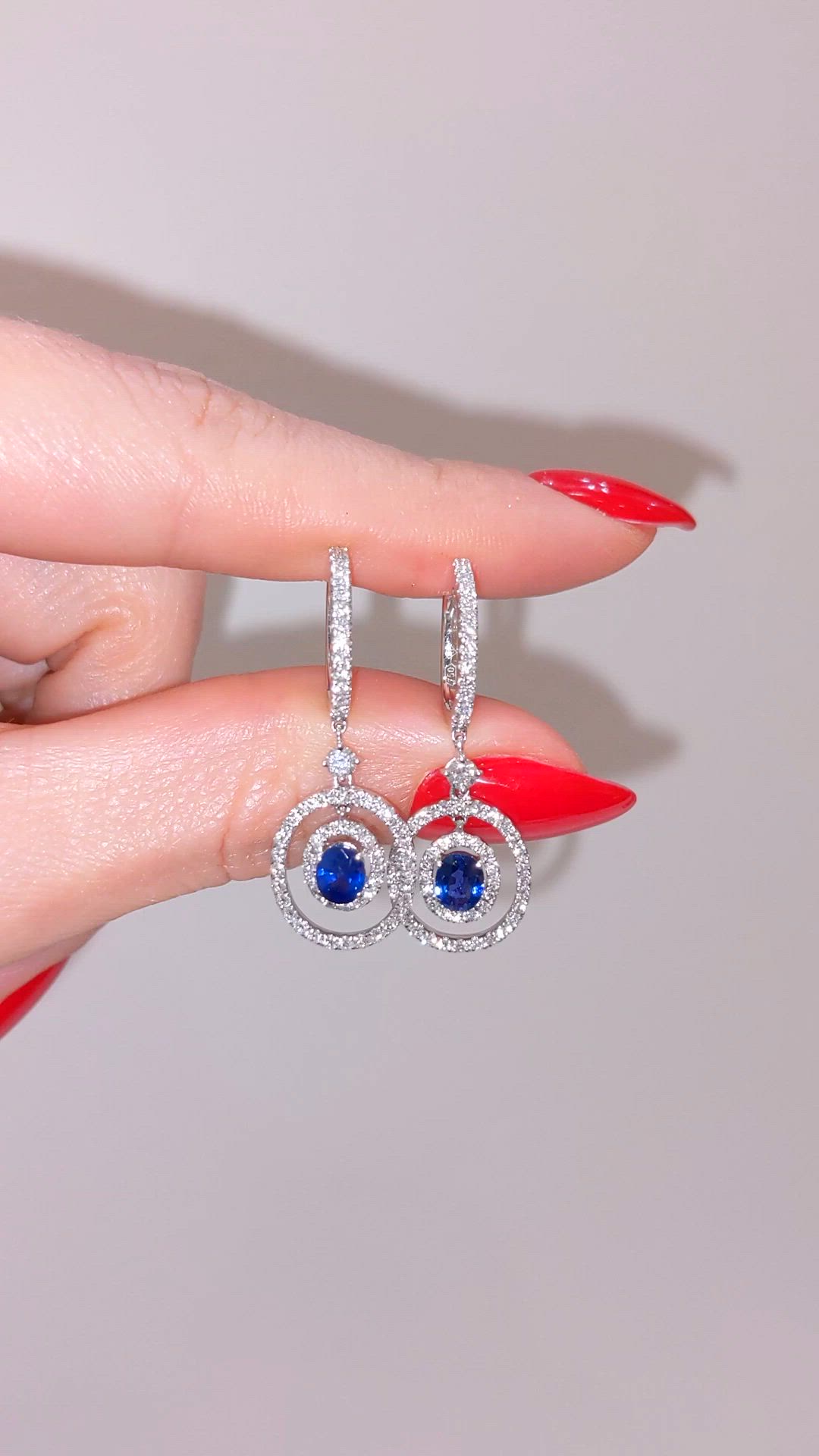 0.50 Ct.Tw. Blue Sapphire and Natural Diamond Pave Earrings, 18K White Gold Size Video