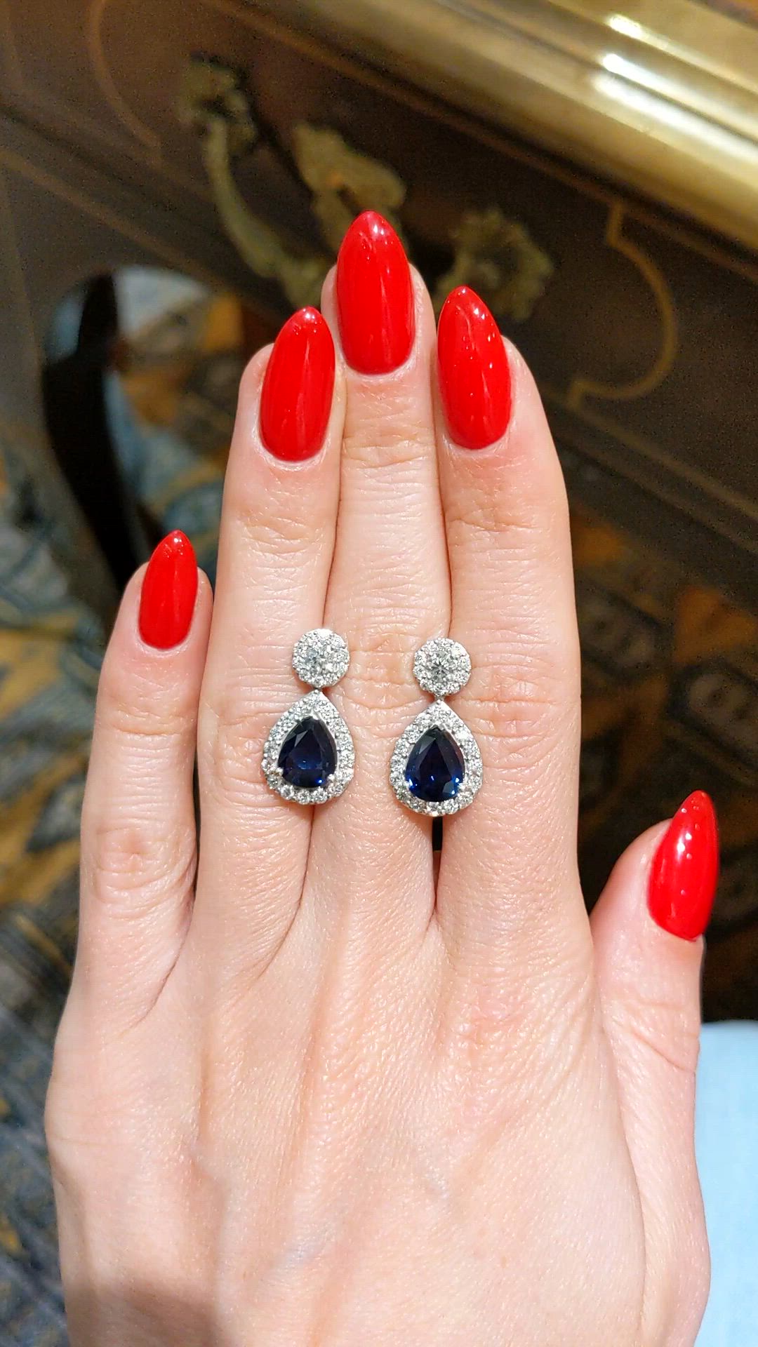 3.22 Ct.Tw. Blue Sapphire and Natural Diamond Pave Earrings, 18K White Gold Size Video