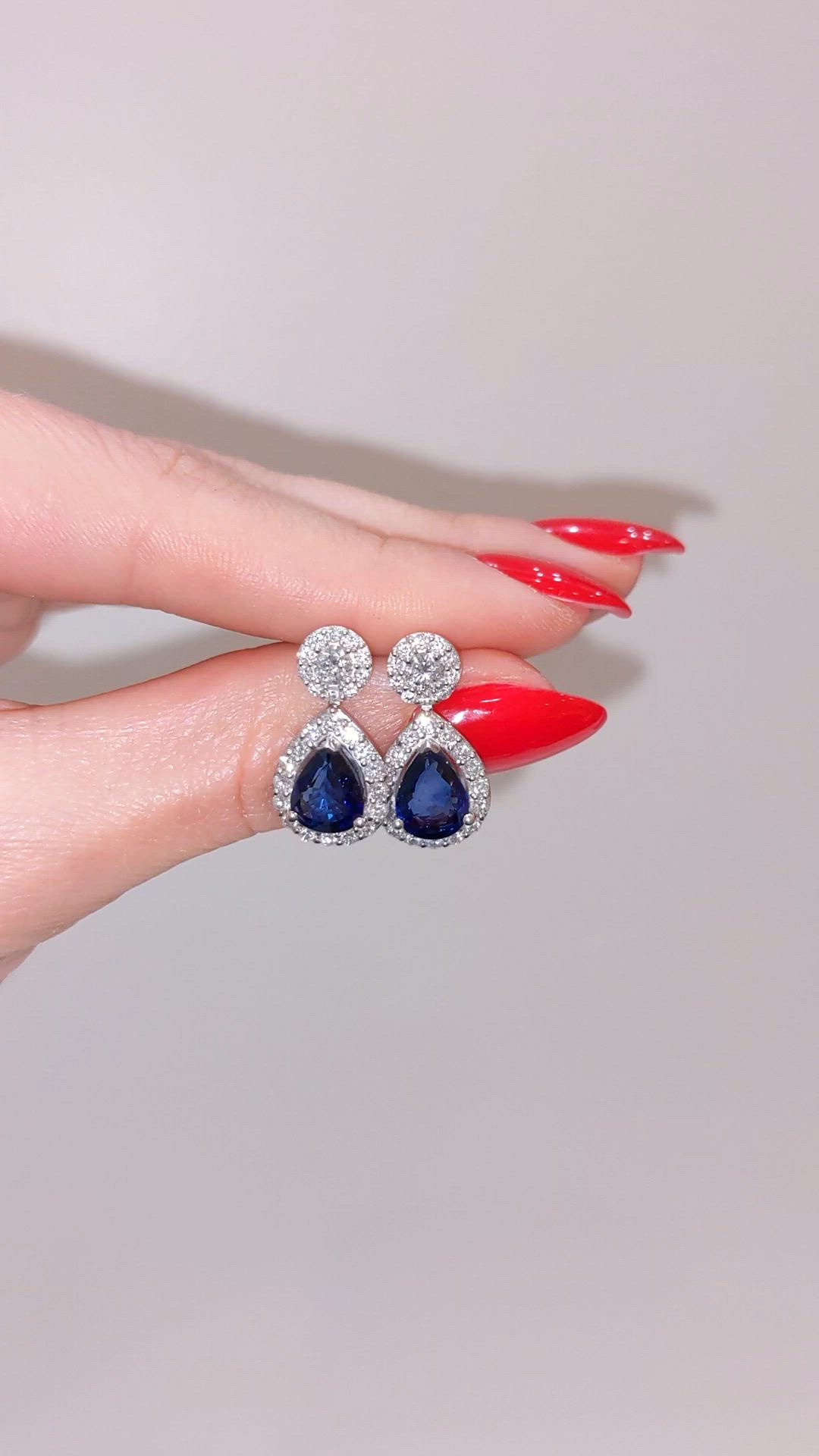 3.22 Ct.Tw. Blue Sapphire and Natural Diamond Pave Earrings, 18K White Gold Size Video