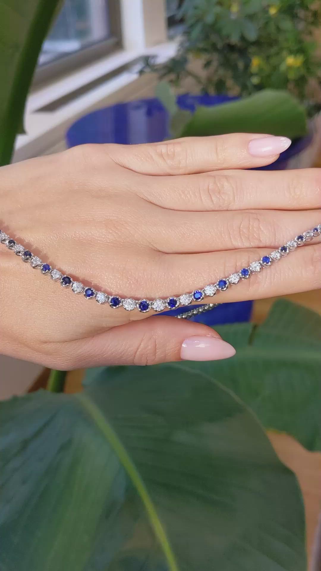 2.86 Ct. Blue Sapphire and Natural Diamond Pave Necklace, 14K White Gold Size Video