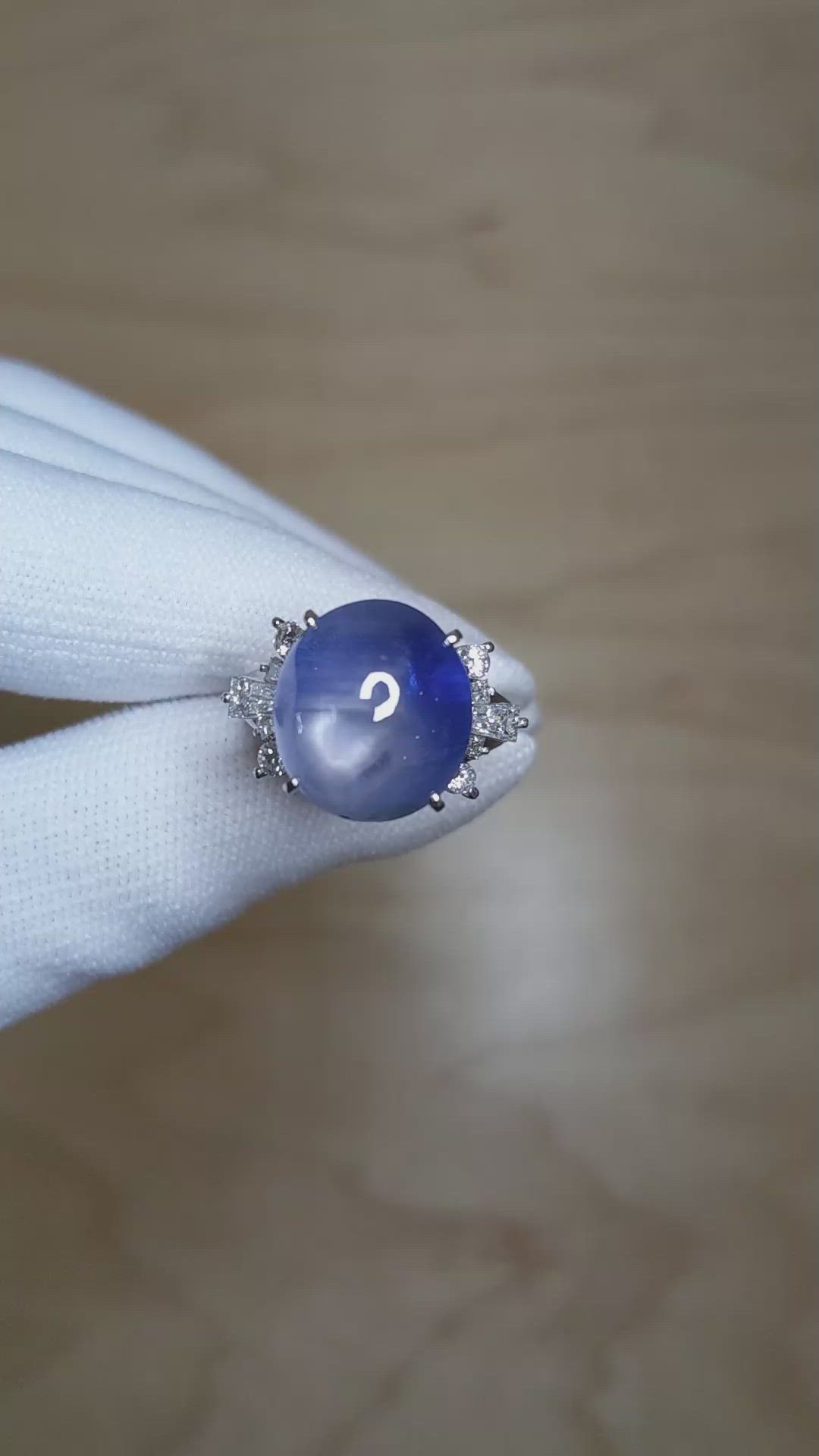 16.08 Ct. Blue Sapphire and Natural Diamond Antique Style Ring, Platinum 950 Size Video
