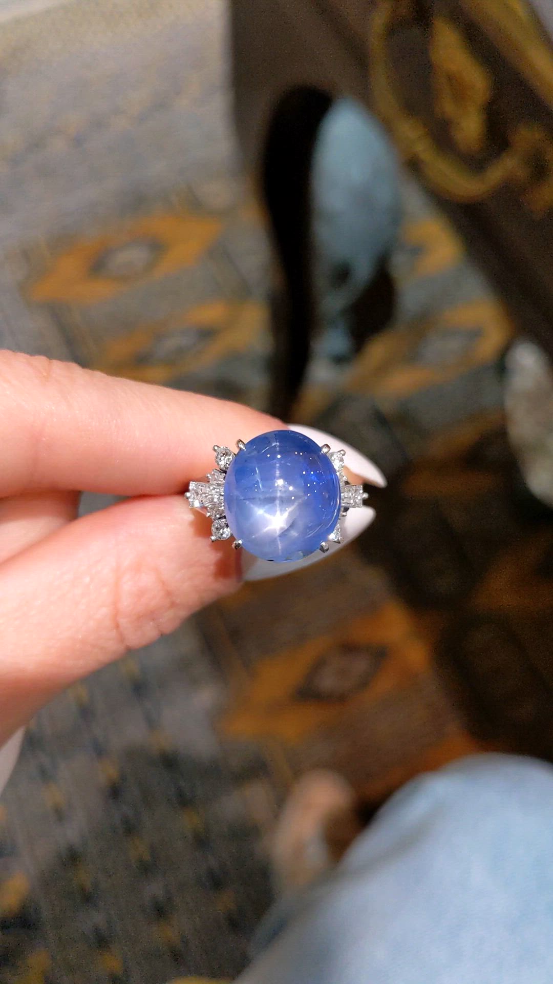 16.08 Ct. Blue Sapphire and Natural Diamond Antique Style Ring, Platinum 950 Size Video