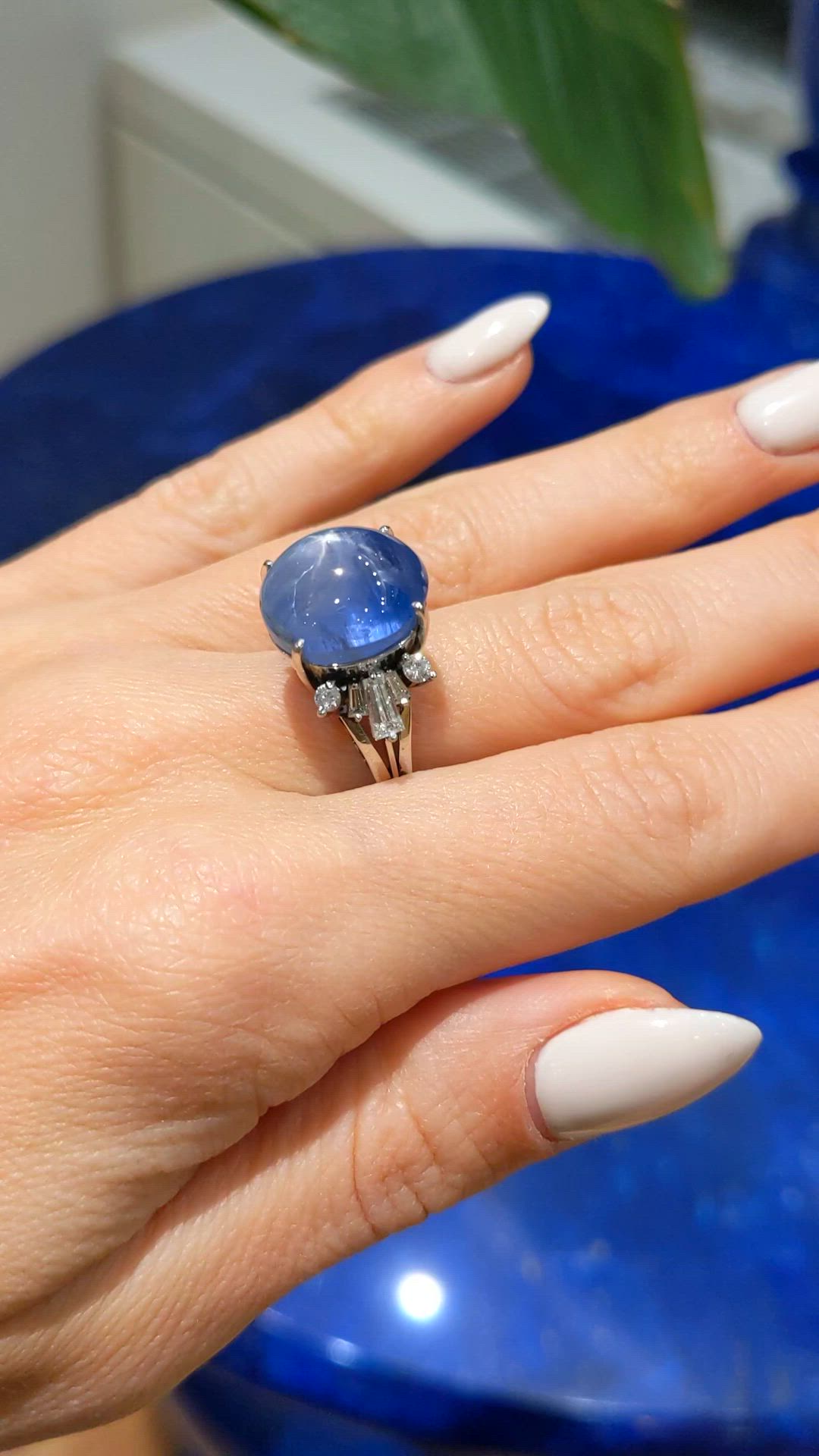 16.08 Ct. Blue Sapphire and Natural Diamond Antique Style Ring, Platinum 950 Size Video