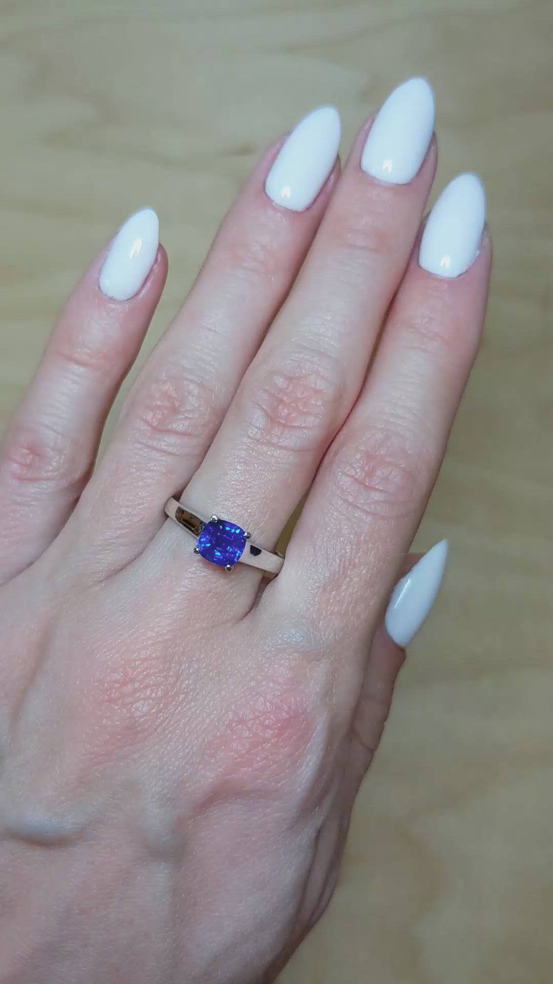 1.38 Ct. Blue Sapphire Solitaire Ring, 14K White Gold Size Video