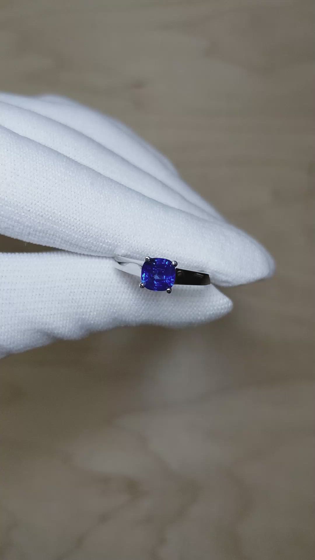 1.38 Ct. Blue Sapphire Solitaire Ring, 14K White Gold Size Video