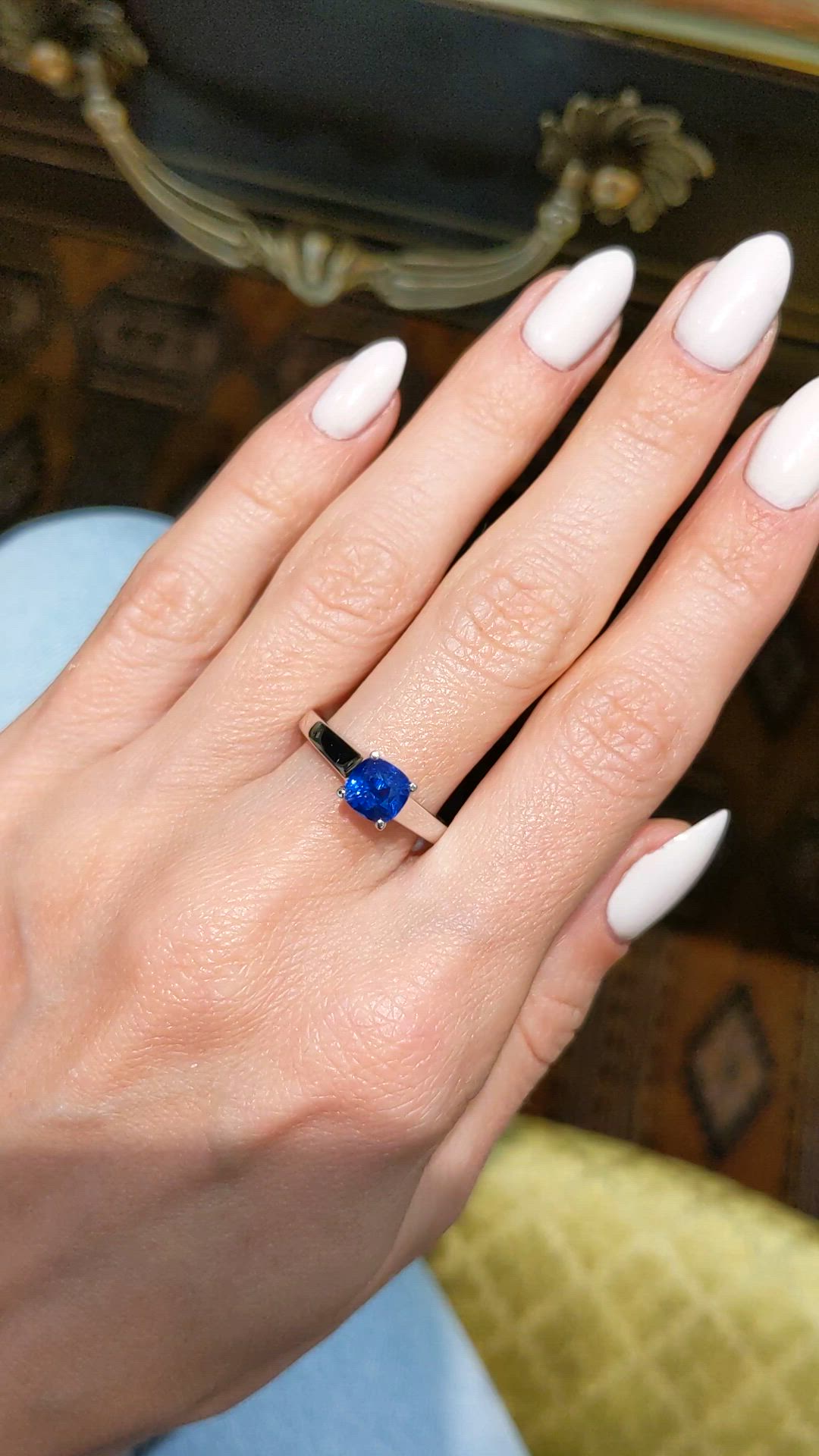 1.38 Ct. Blue Sapphire Solitaire Ring, 14K White Gold Size Video