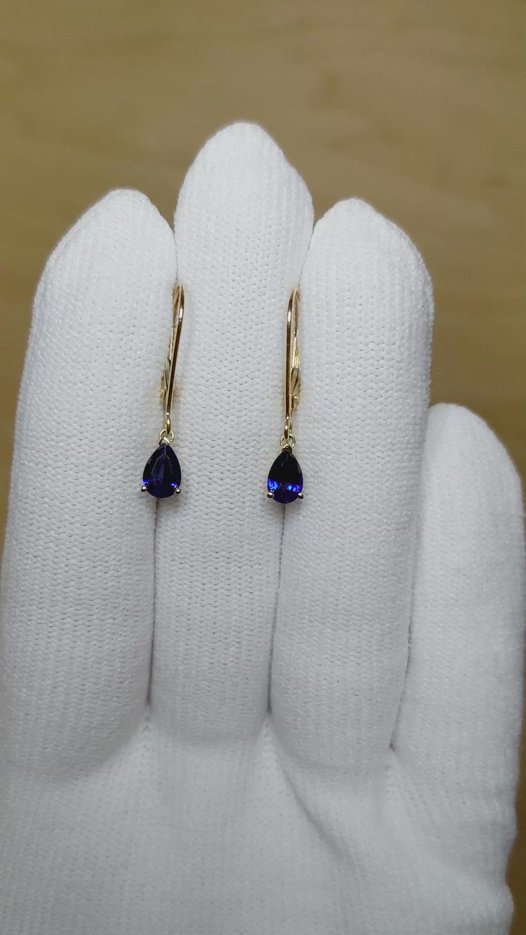 1.00 Ct.Tw.Total Carat Weight Blue Sapphire Drops Earrings, 14K Yellow Gold Size Video