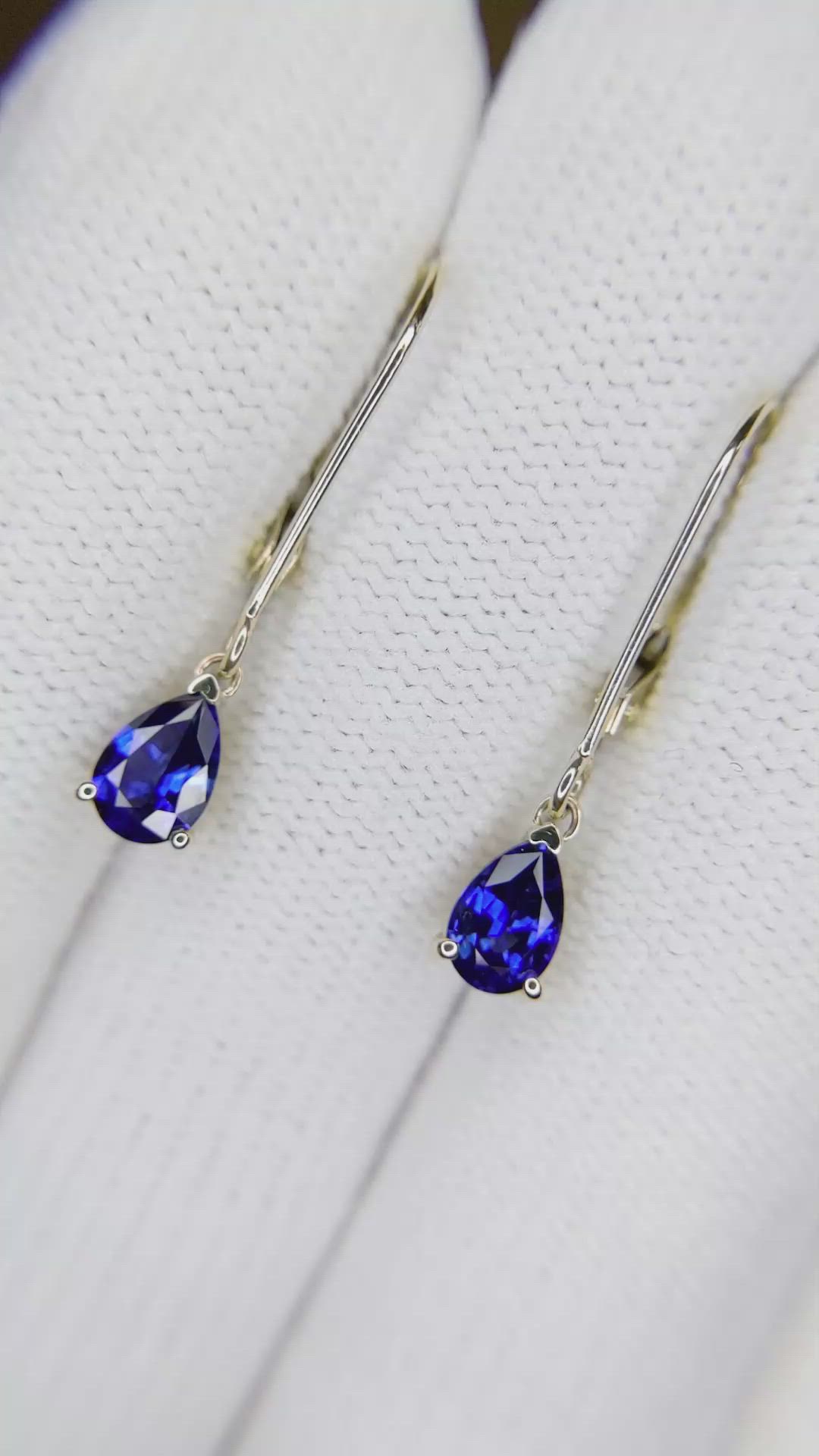 1.00 Ct.Tw.Total Carat Weight Blue Sapphire Drops Earrings, 14K Yellow Gold Size Video