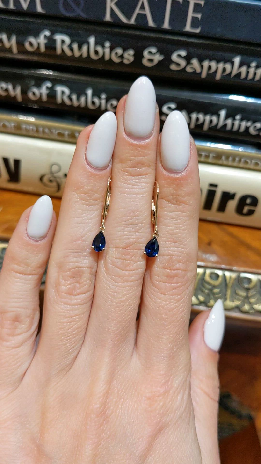 1.00 Ct.Tw.Total Carat Weight Blue Sapphire Drops Earrings, 14K Yellow Gold Size Video