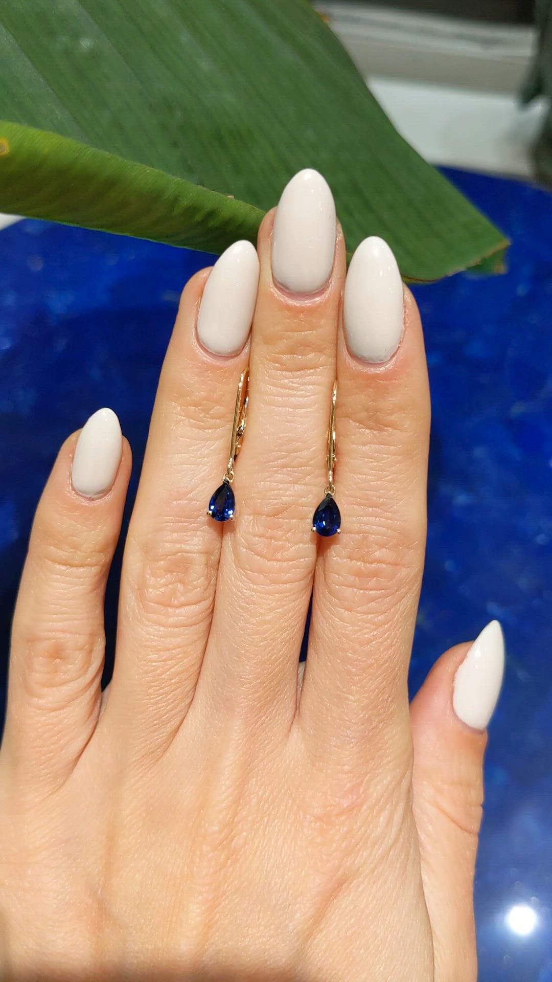 1.00 Ct.Tw.Total Carat Weight Blue Sapphire Drops Earrings, 14K Yellow Gold Size Video