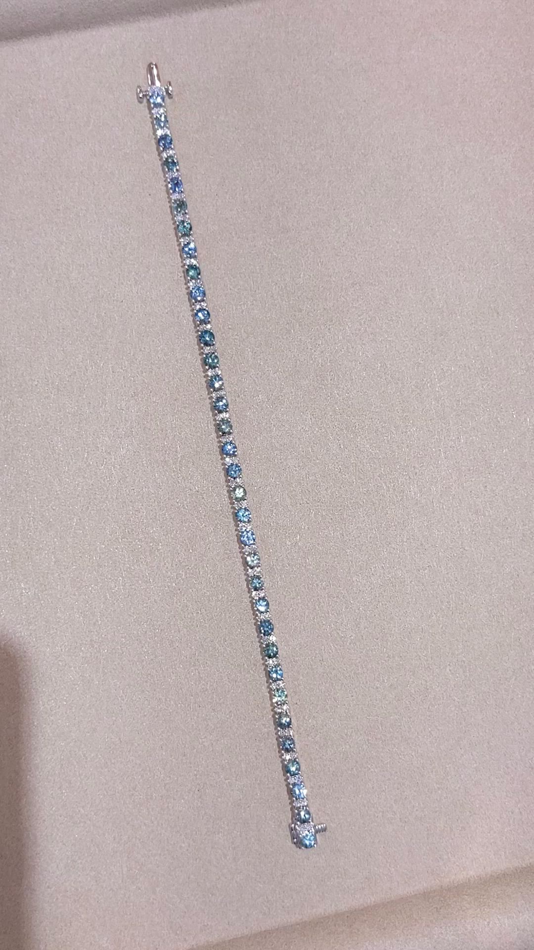 7.19 Ct.Tw. Bluish Green Sapphire and Natural Diamond Tennis/Line Bracelet, 14K White Gold Size Video