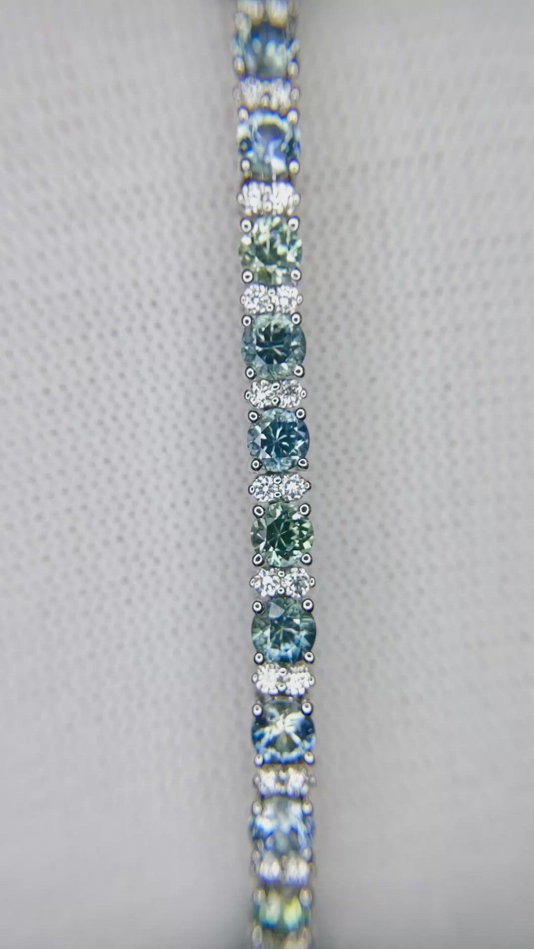 7.19 Ct.Tw. Bluish Green Sapphire and Natural Diamond Tennis/Line Bracelet, 14K White Gold Size Video