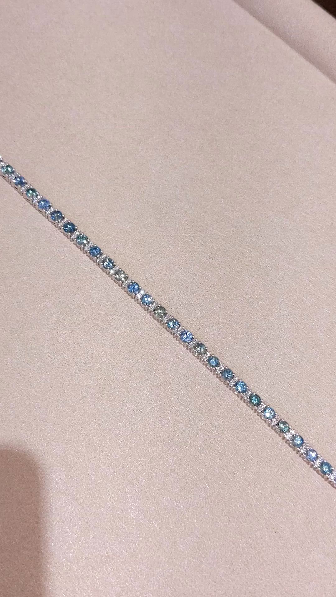 7.19 Ct.Tw. Bluish Green Sapphire and Natural Diamond Tennis/Line Bracelet, 14K White Gold Size Video