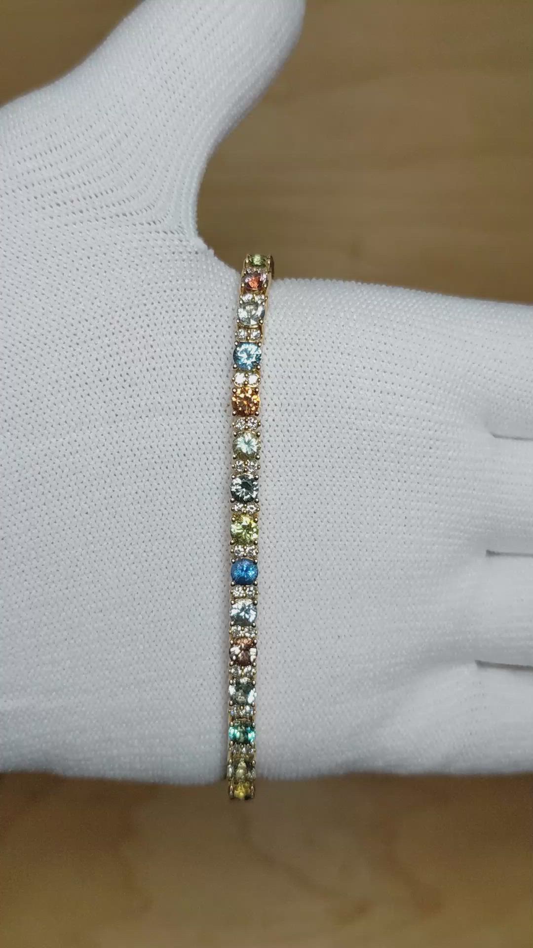 7.42 Ct.Tw. Multi Color Sapphire and Natural Diamond Tennis/Line Bracelet, 14K White Gold Size Video