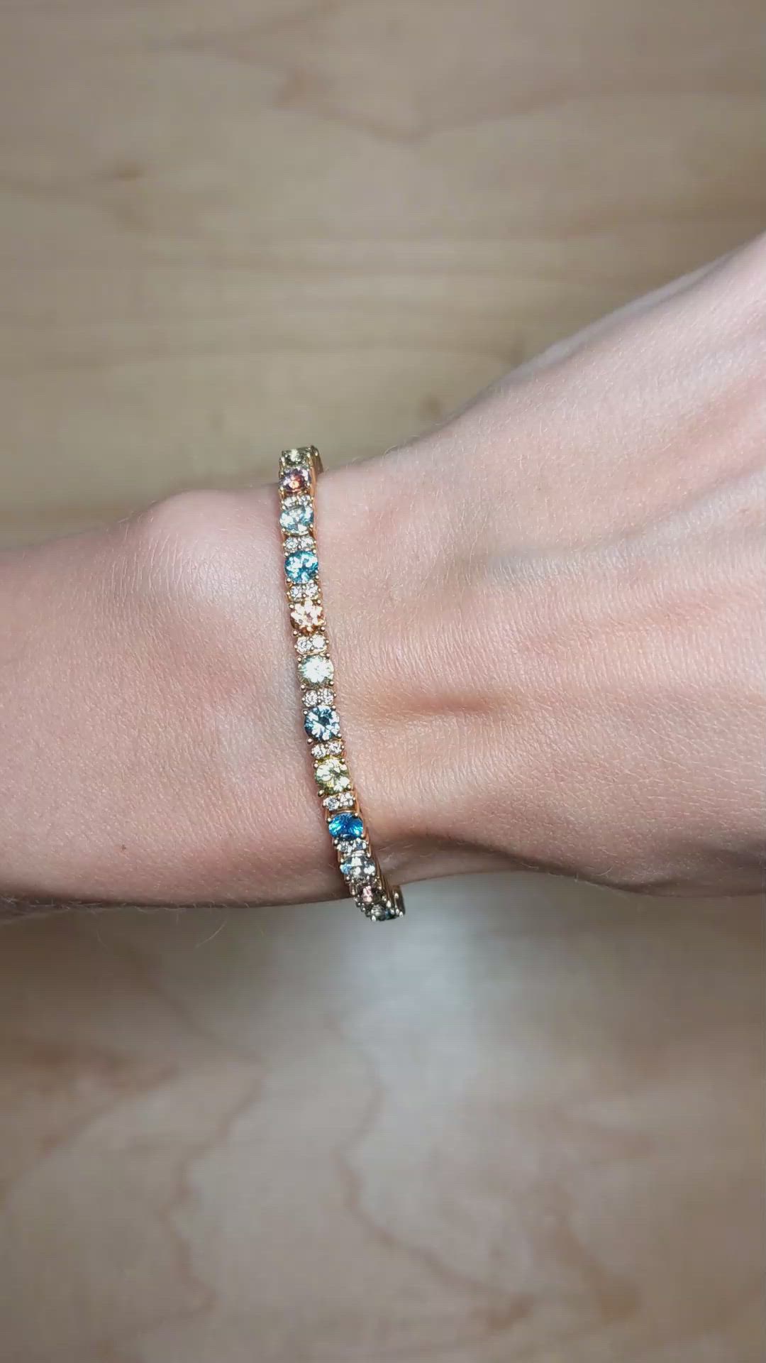 7.42 Ct.Tw. Multi Color Sapphire and Natural Diamond Tennis/Line Bracelet, 14K White Gold Size Video
