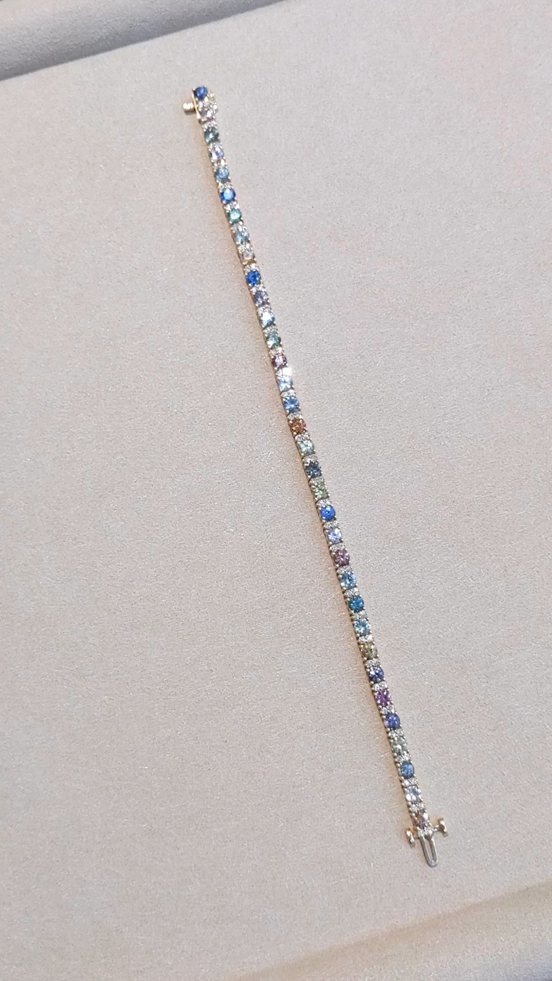 7.42 Ct.Tw. Multi Color Sapphire and Natural Diamond Tennis/Line Bracelet, 14K White Gold Size Video