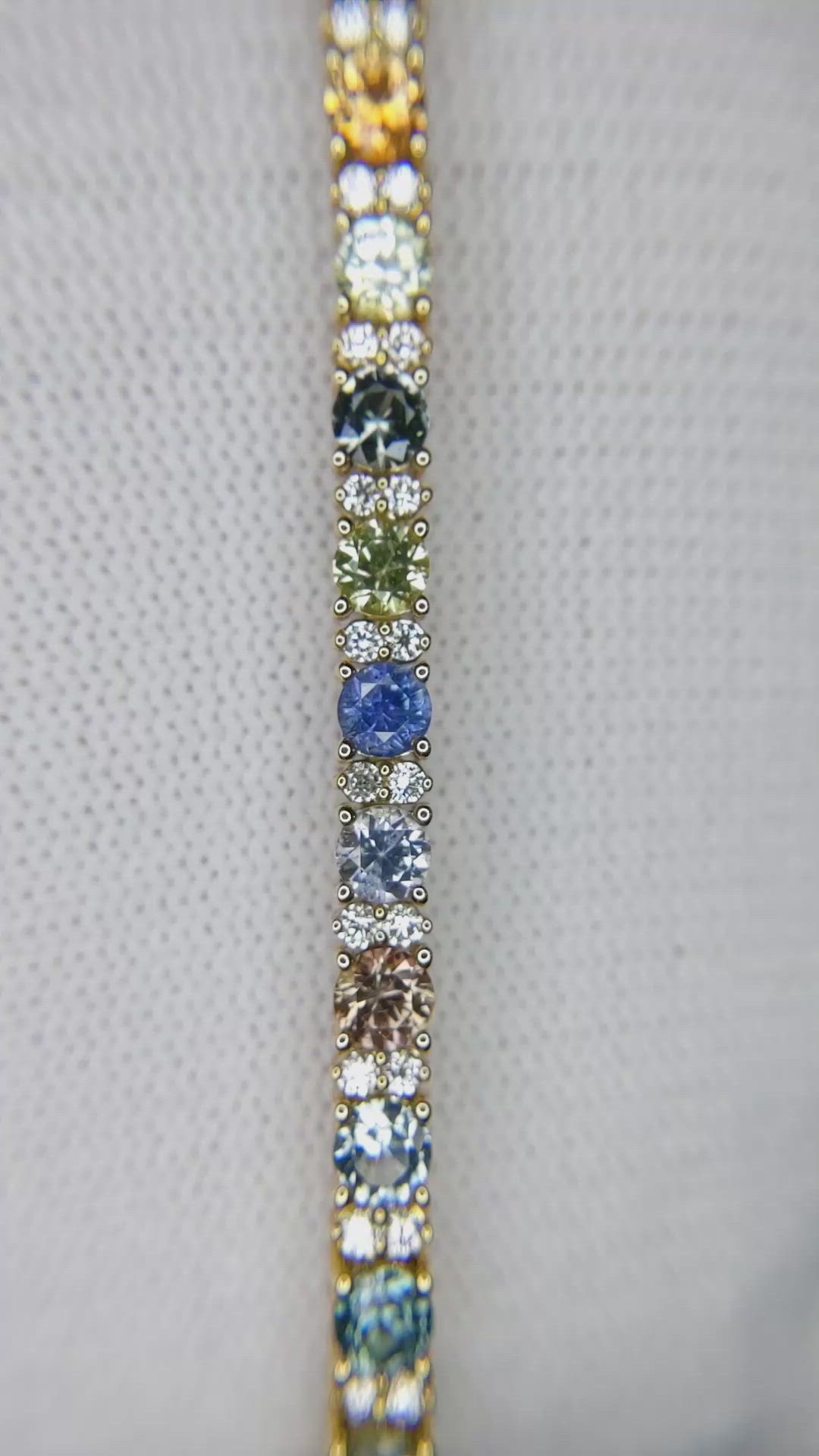 7.42 Ct.Tw. Multi Color Sapphire and Natural Diamond Tennis/Line Bracelet, 14K White Gold Size Video