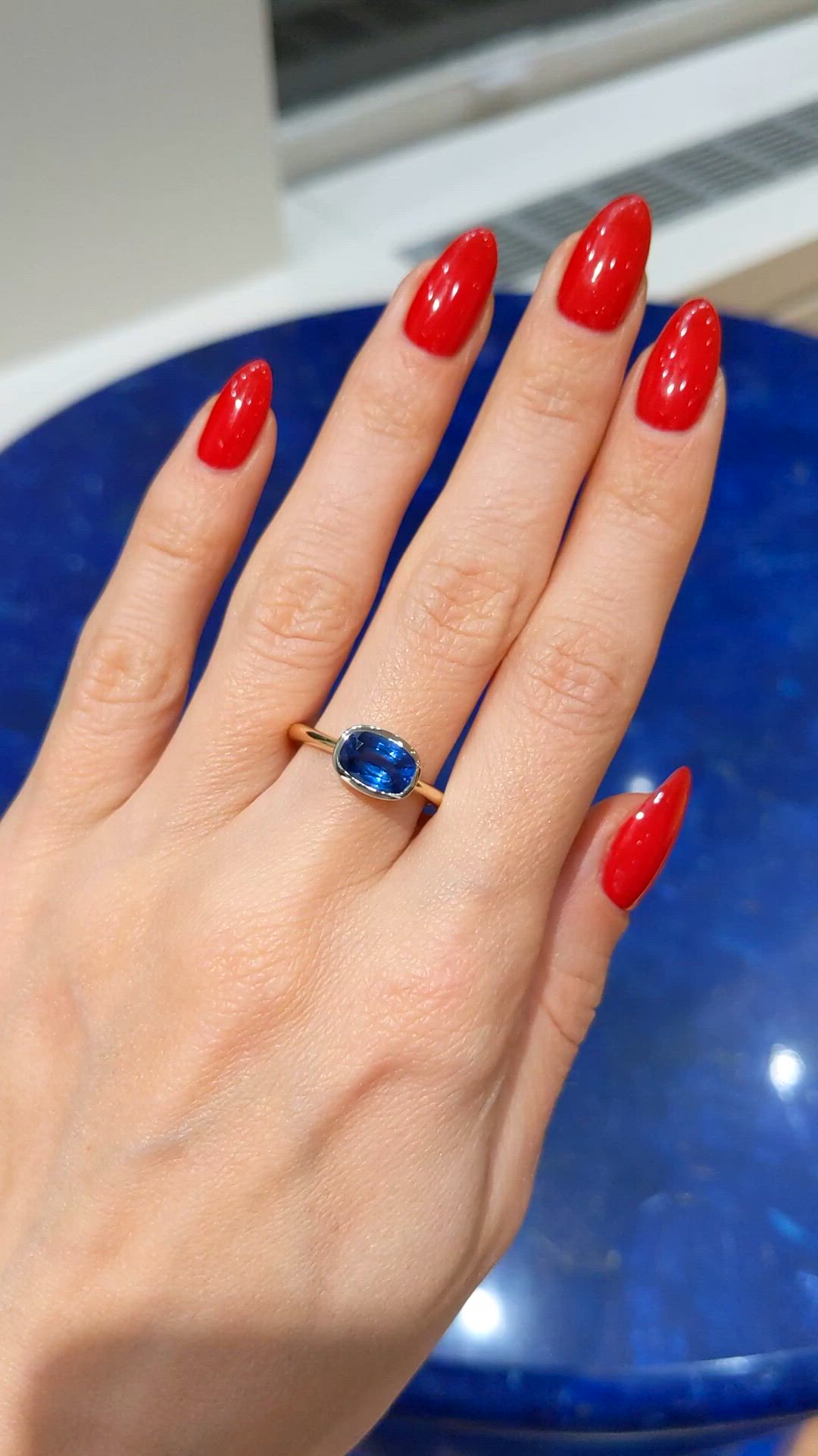 1.87 Ct. Blue Sapphire Bezel Ring, 14K White & Yellow Size Video