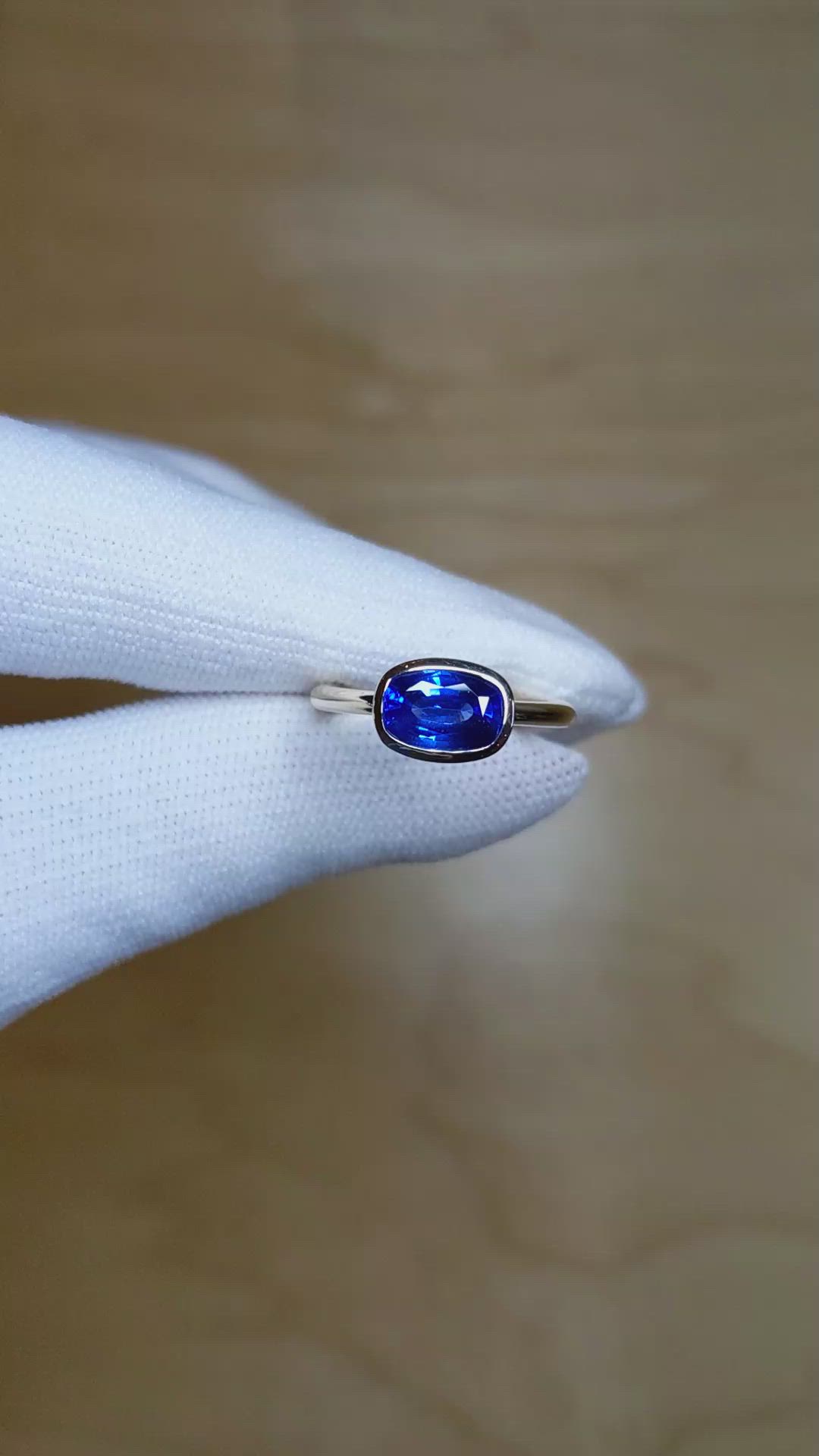 1.87 Ct. Blue Sapphire Bezel Ring, 14K White & Yellow Size Video