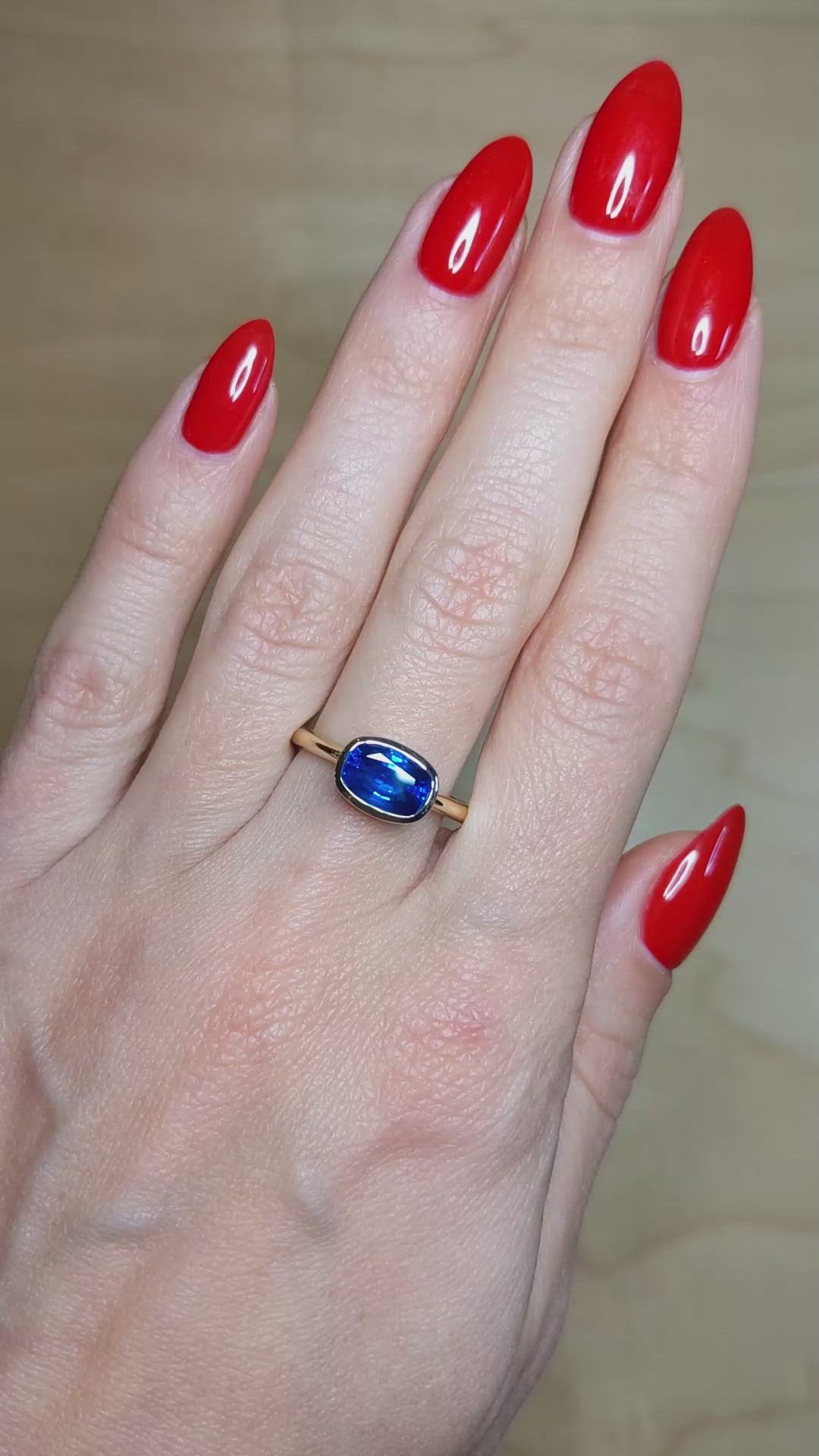 1.87 Ct. Blue Sapphire Bezel Ring, 14K White & Yellow Size Video