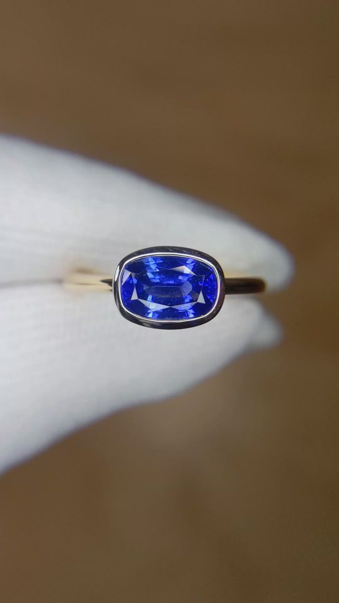 1.87 Ct. Blue Sapphire Bezel Ring, 14K White & Yellow Size Video
