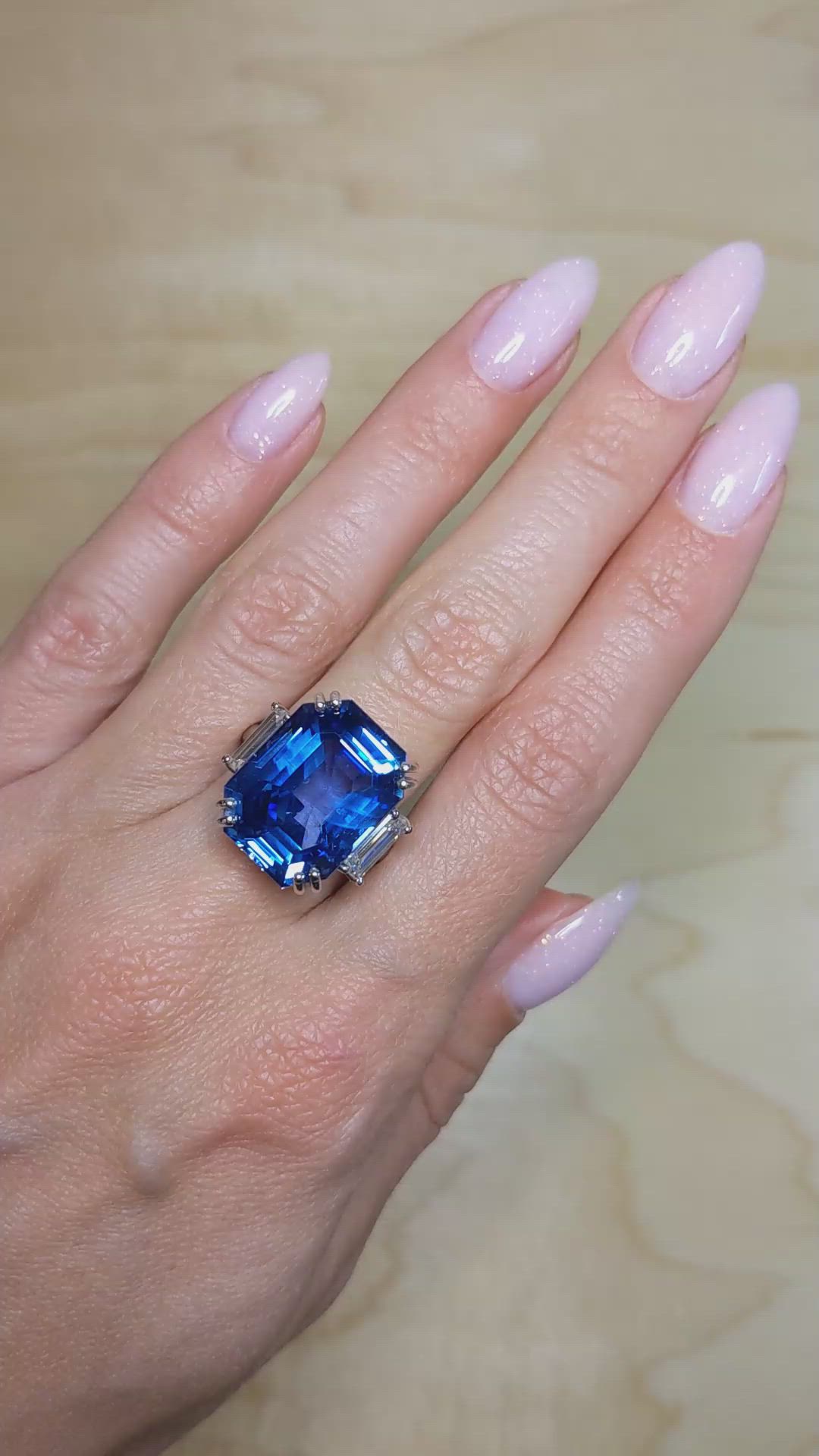 20.52 Ct. Blue Sapphire and Natural Diamond Three Stone Ring, Platinum 950 Size Video