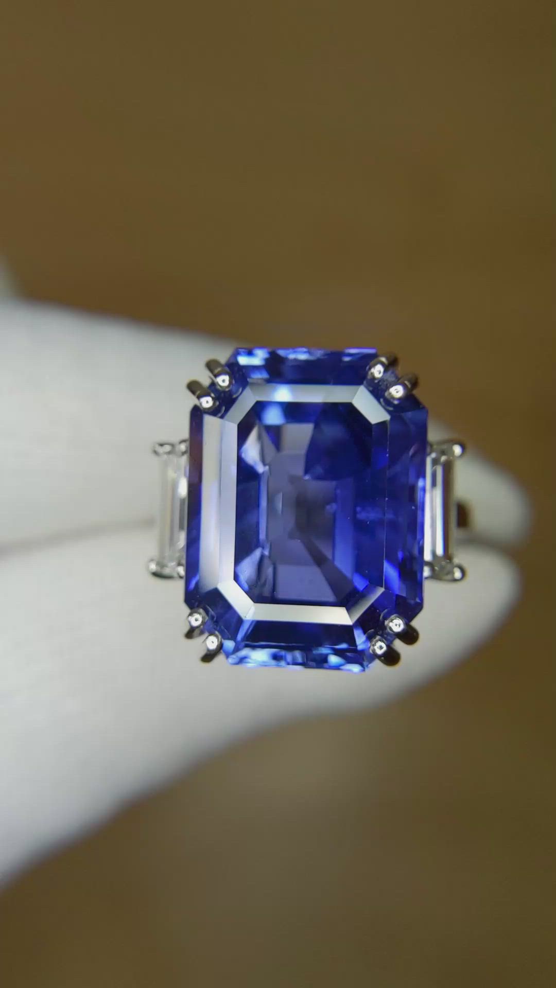 20.52 Ct. Blue Sapphire and Natural Diamond Three Stone Ring, Platinum 950 Size Video