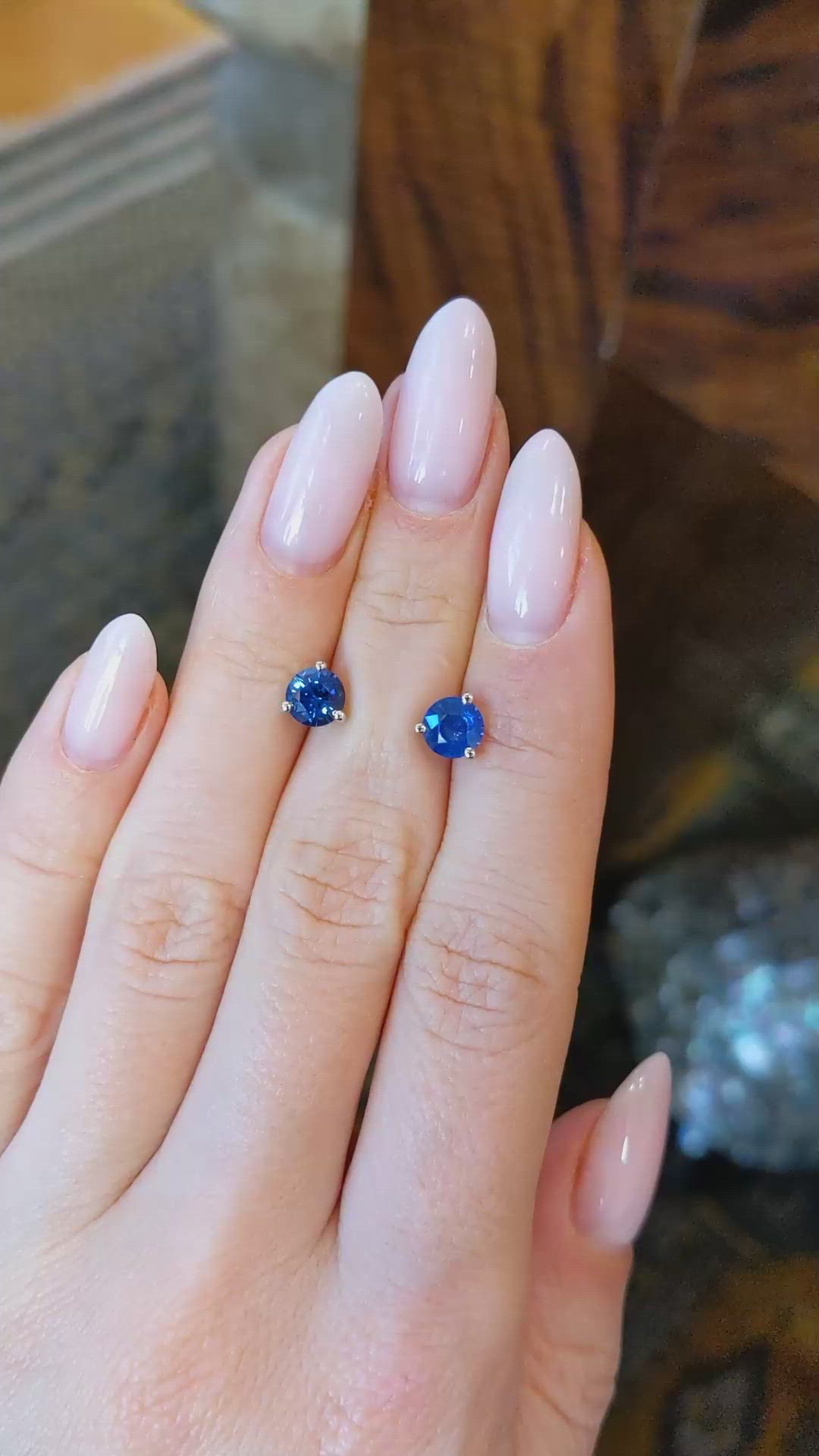 1.75 Ct.Tw.Total Carat Weight Blue Sapphire Studs Earrings, 14K White Gold Size Video