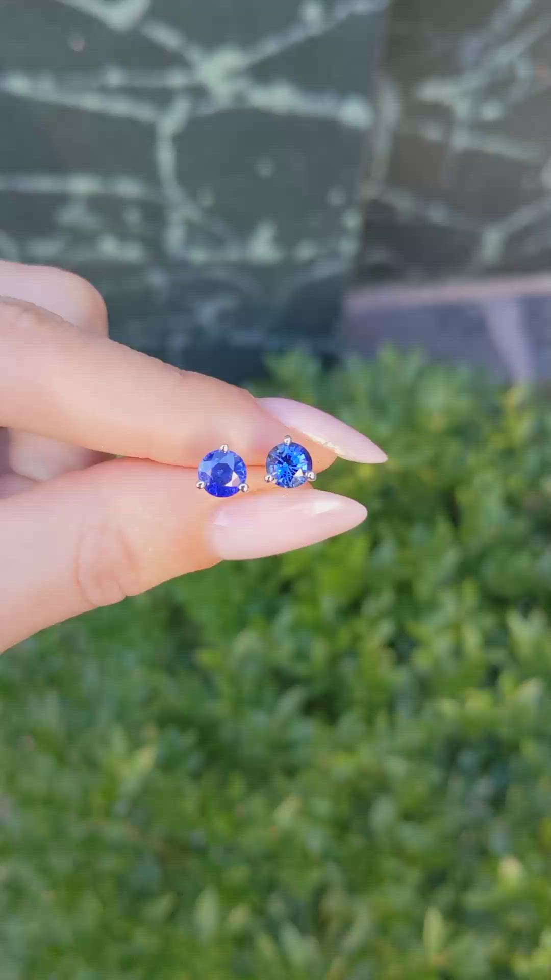 1.75 Ct.Tw.Total Carat Weight Blue Sapphire Studs Earrings, 14K White Gold Size Video