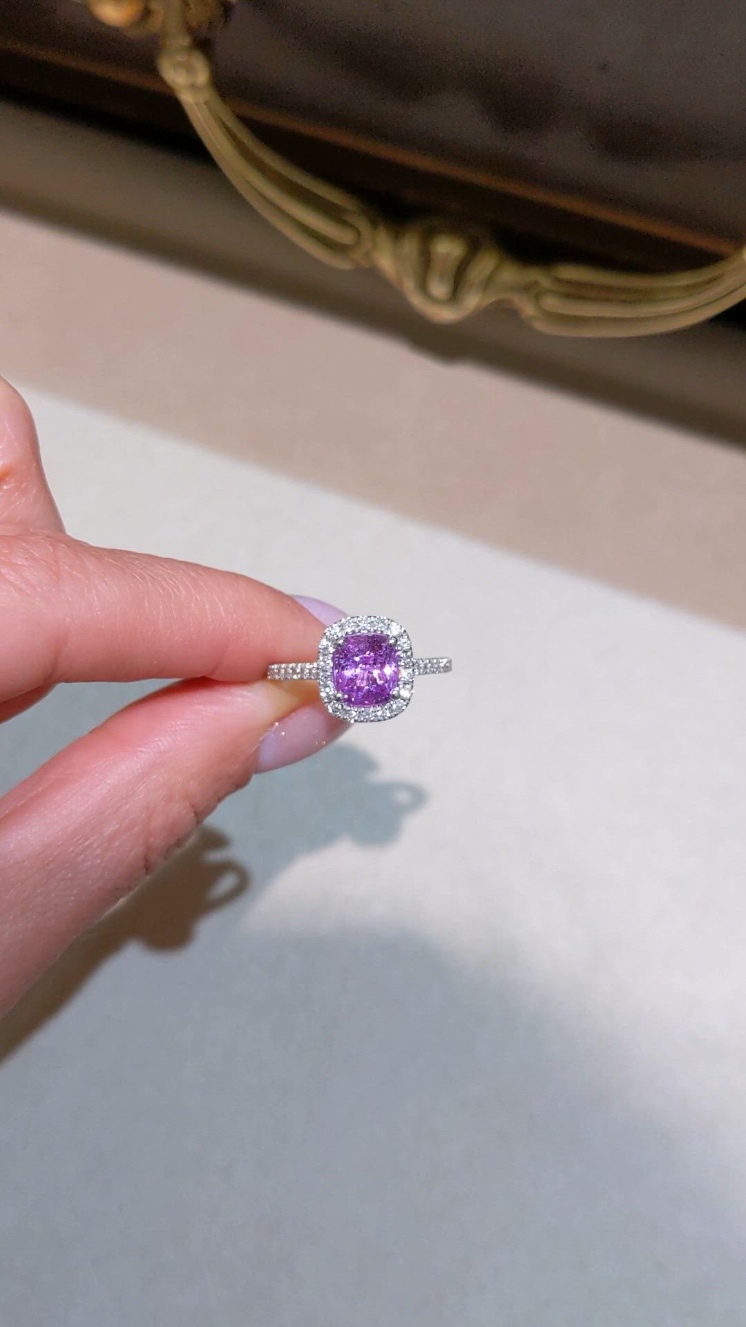 1.11 Ct. Pink Sapphire and Natural Diamond Pave Ring, 18K White Gold Size Video
