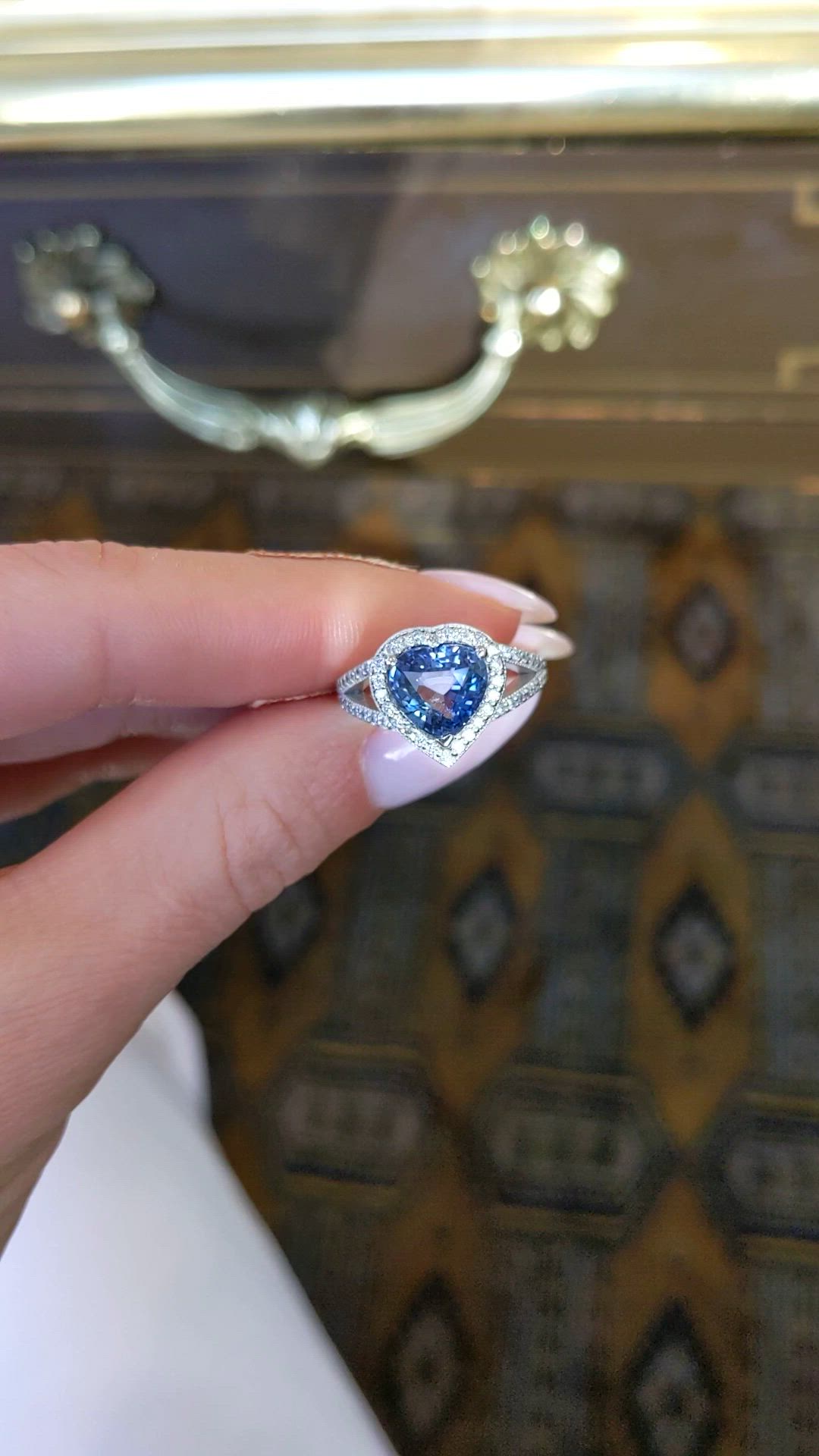 3.60 Ct. Blue Sapphire and Natural Diamond Pave Ring, Platinum 950 Size Video