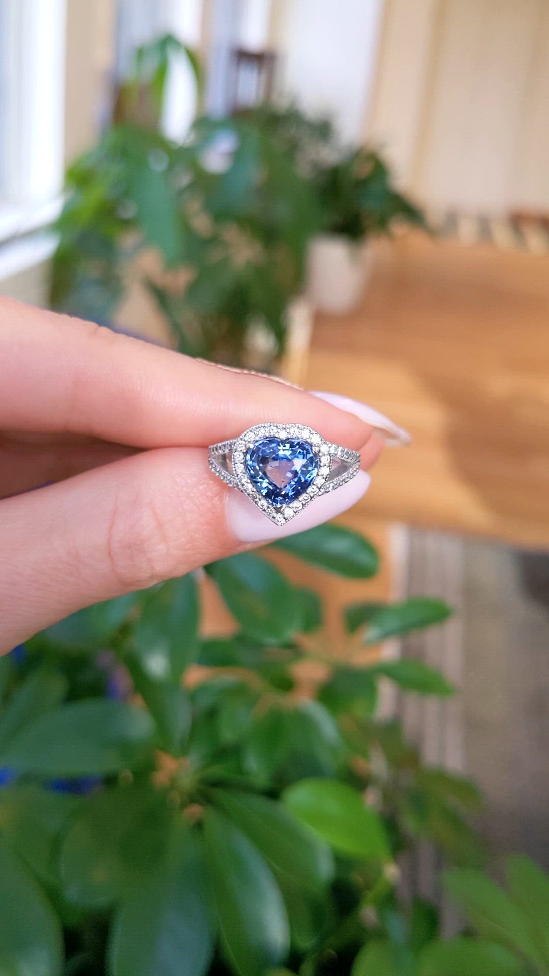 3.60 Ct. Blue Sapphire and Natural Diamond Pave Ring, Platinum 950 Size Video