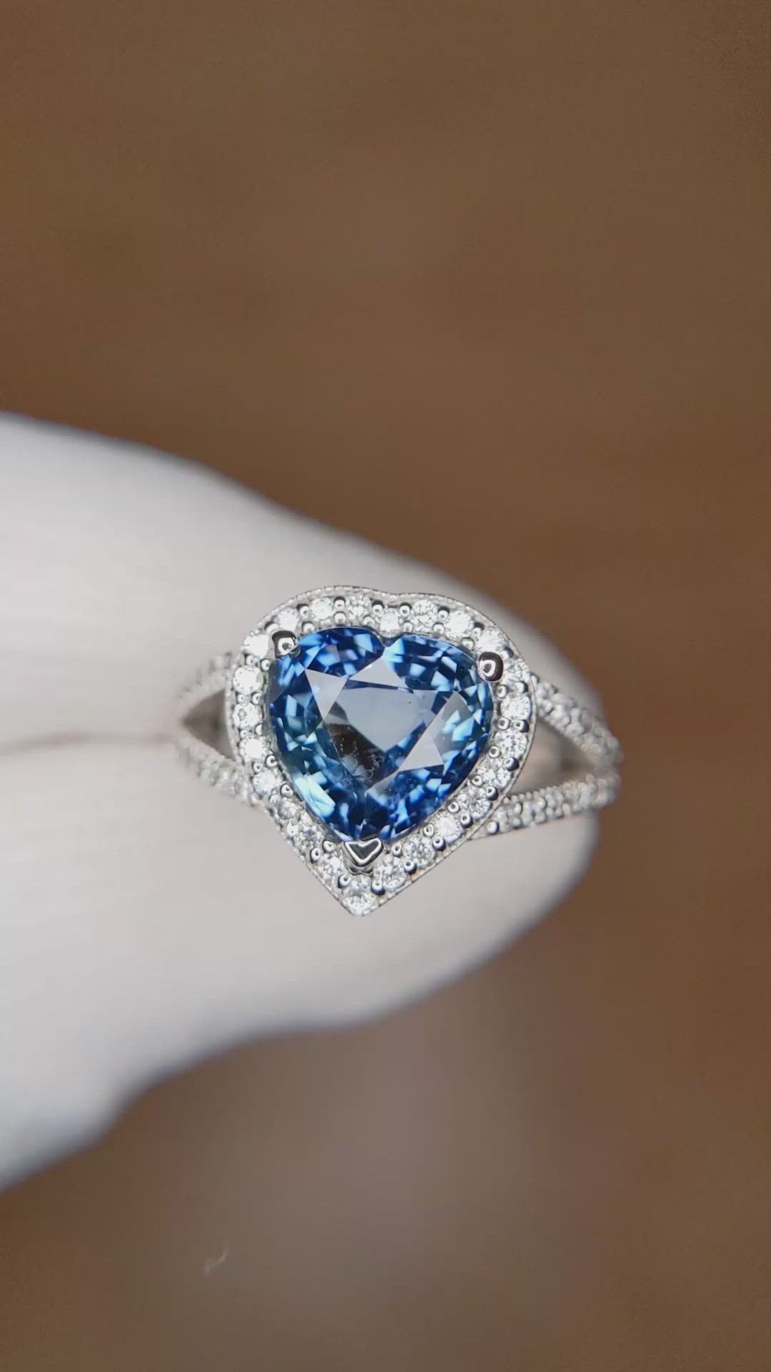 3.60 Ct. Blue Sapphire and Natural Diamond Pave Ring, Platinum 950 Size Video